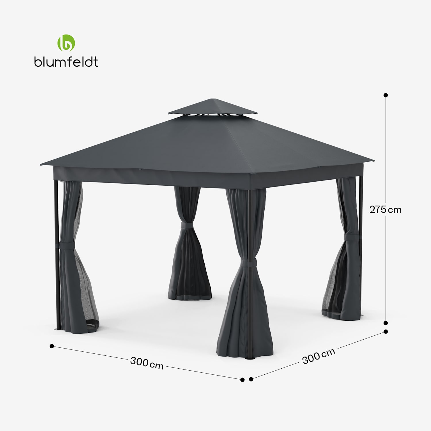 Gazebo Mondo Dual 3x3 z dvojno streho in mrežo proti žuželkam 3 x 3 m | Temno siva