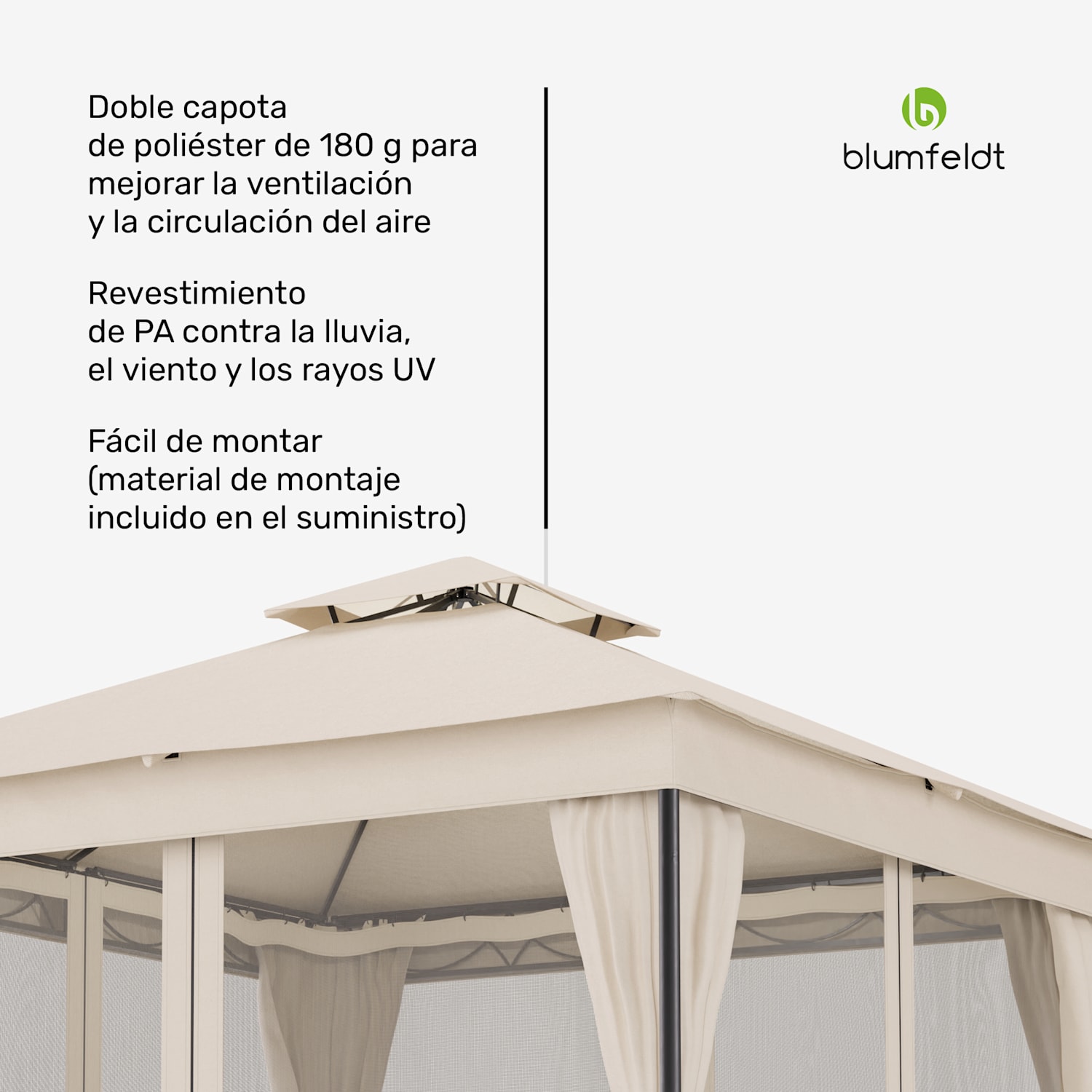 Mondo Dual Cenador 3x3 con doble techo y mosquiteras 3 x 3 m | Beige