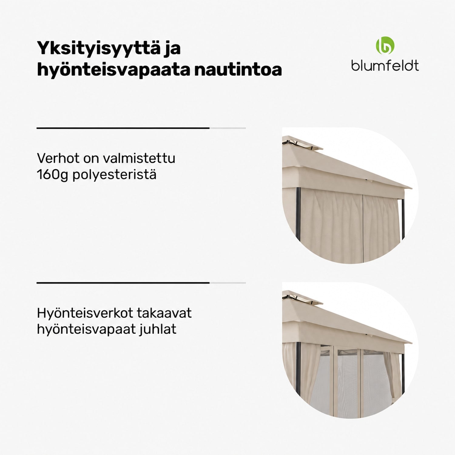 Mondo Dual huvimaja 3x3 kaksinkertaisella katolla ja hyttysverkoilla varustettuna 3 x 3 m | Beige