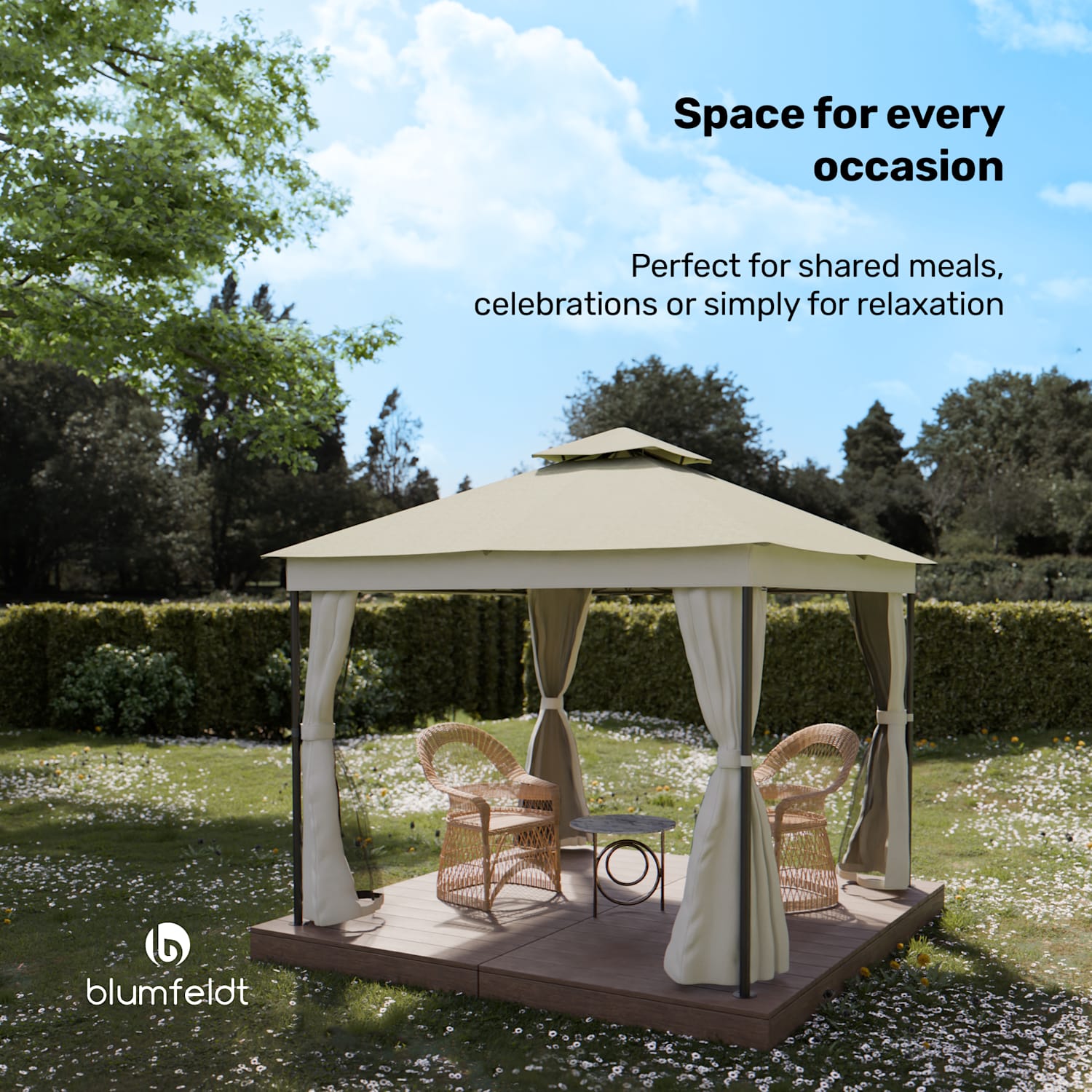 Mondo Dual huvimaja 3x3 kaksinkertaisella katolla ja hyttysverkoilla varustettuna 3 x 3 m | Beige