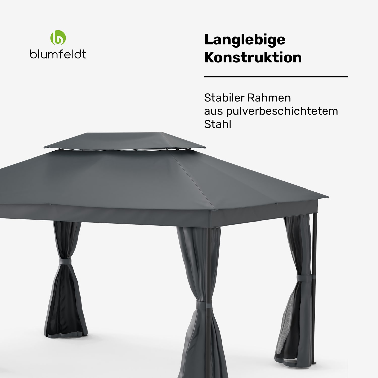 Mondo Dual 3x4 Pavillon mit Doppeldach und Moskitonetzen 3 x 4 m | Dunkelgrau
