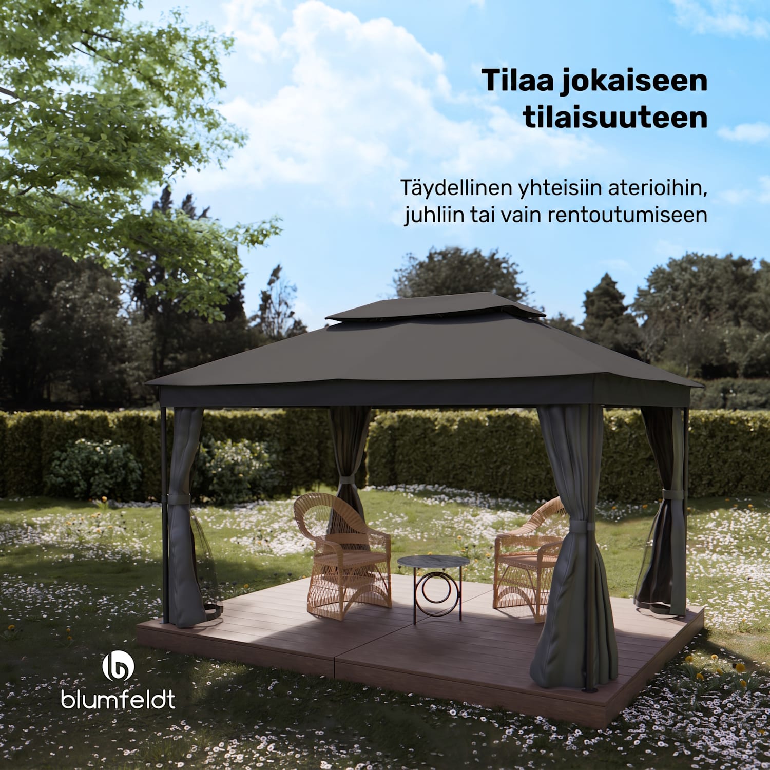 Mondo Dual huvimaja 3x4 kaksinkertaisella katolla ja hyttysverkoilla varustettuna 3 x 4 m | Tummanharmaa