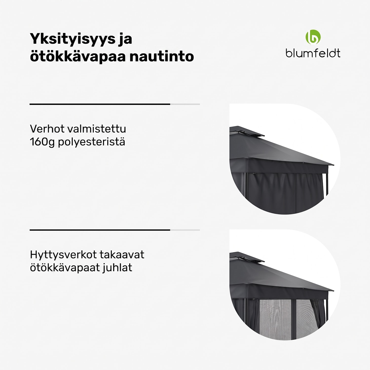 Mondo Dual huvimaja 3x4 kaksinkertaisella katolla ja hyttysverkoilla varustettuna 3 x 4 m | Tummanharmaa