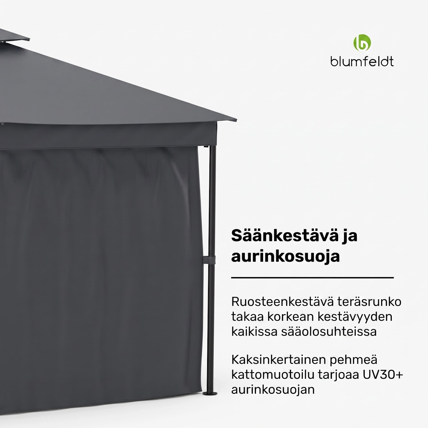 Mondo Dual huvimaja 3x4 kaksinkertaisella katolla ja hyttysverkoilla varustettuna 3 x 4 m | Tummanharmaa