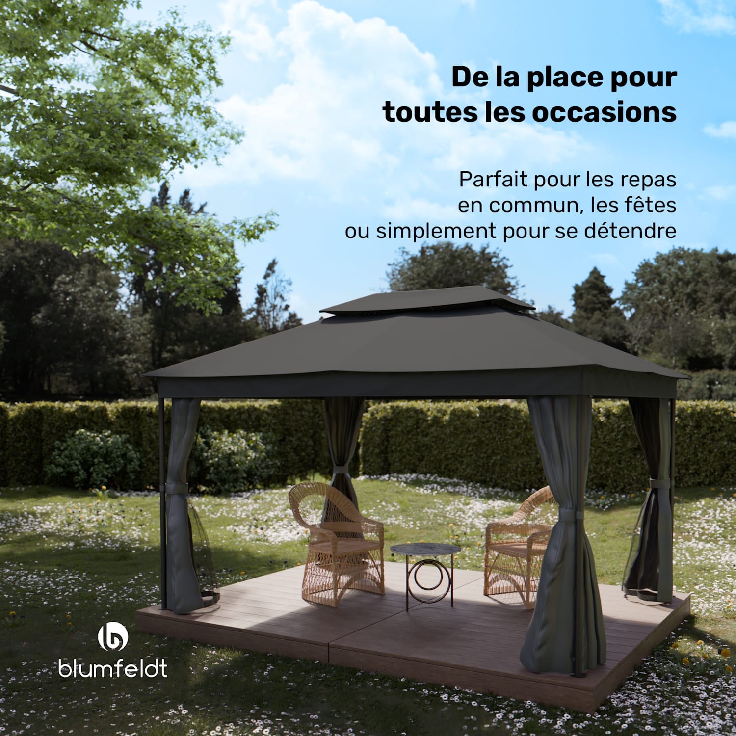 Mondo Dual Gazebo 3x4 met dubbel dak en muskietennetten 3 x 4 m | Donkergrijs