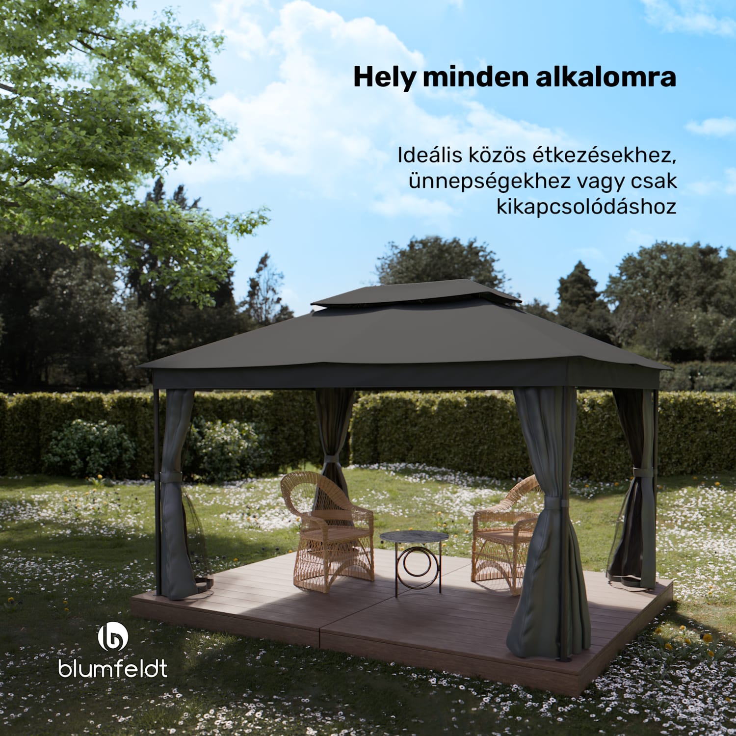 Mondo Dual pavilon 3x4 dupla tetővel és szúnyoghálóval 3 x 4 m | Sötét szürke