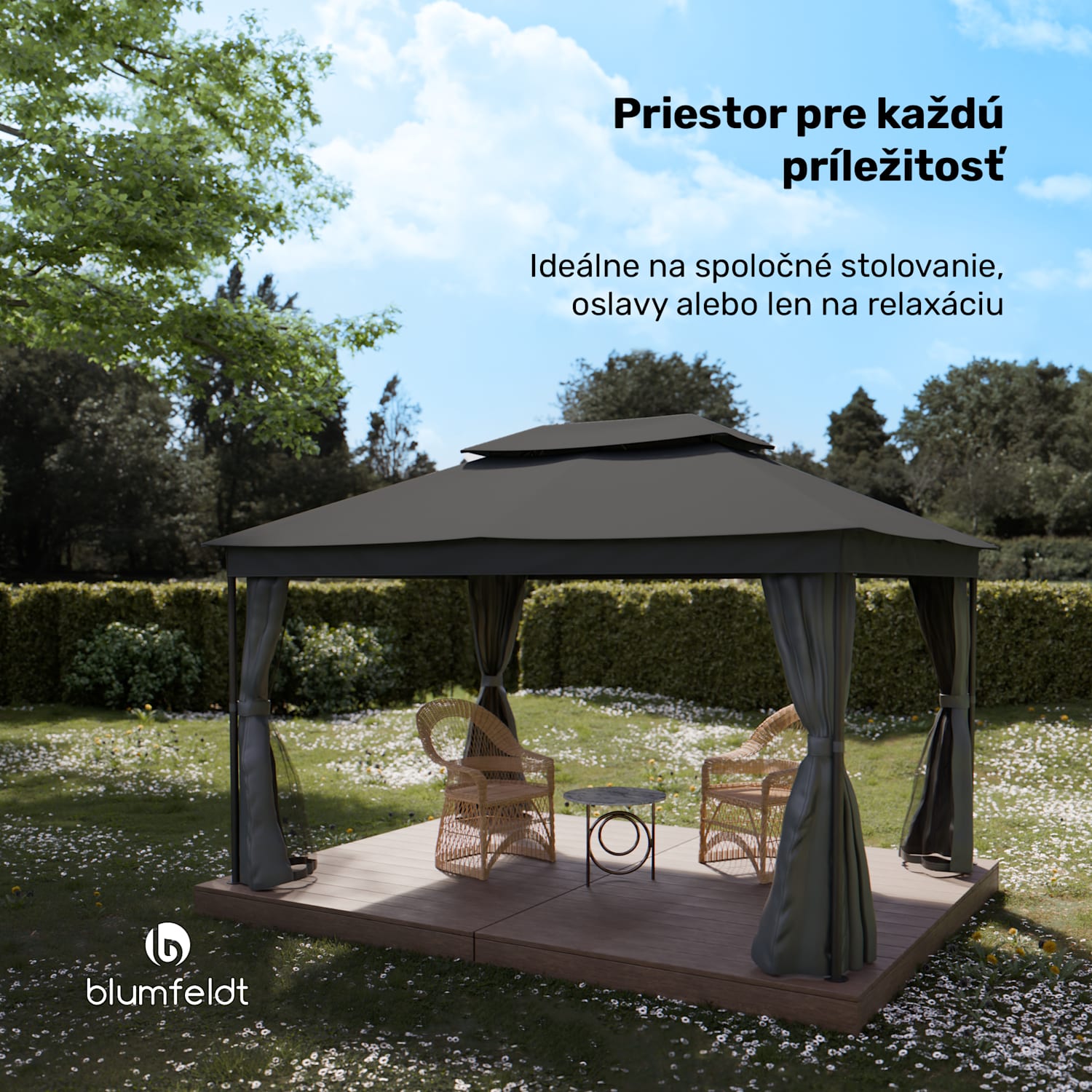 Altánok Mondo Dual 3x4 s dvojitou strechou a sieťou proti hmyzu 3 x 4 m | Tmavo šedá