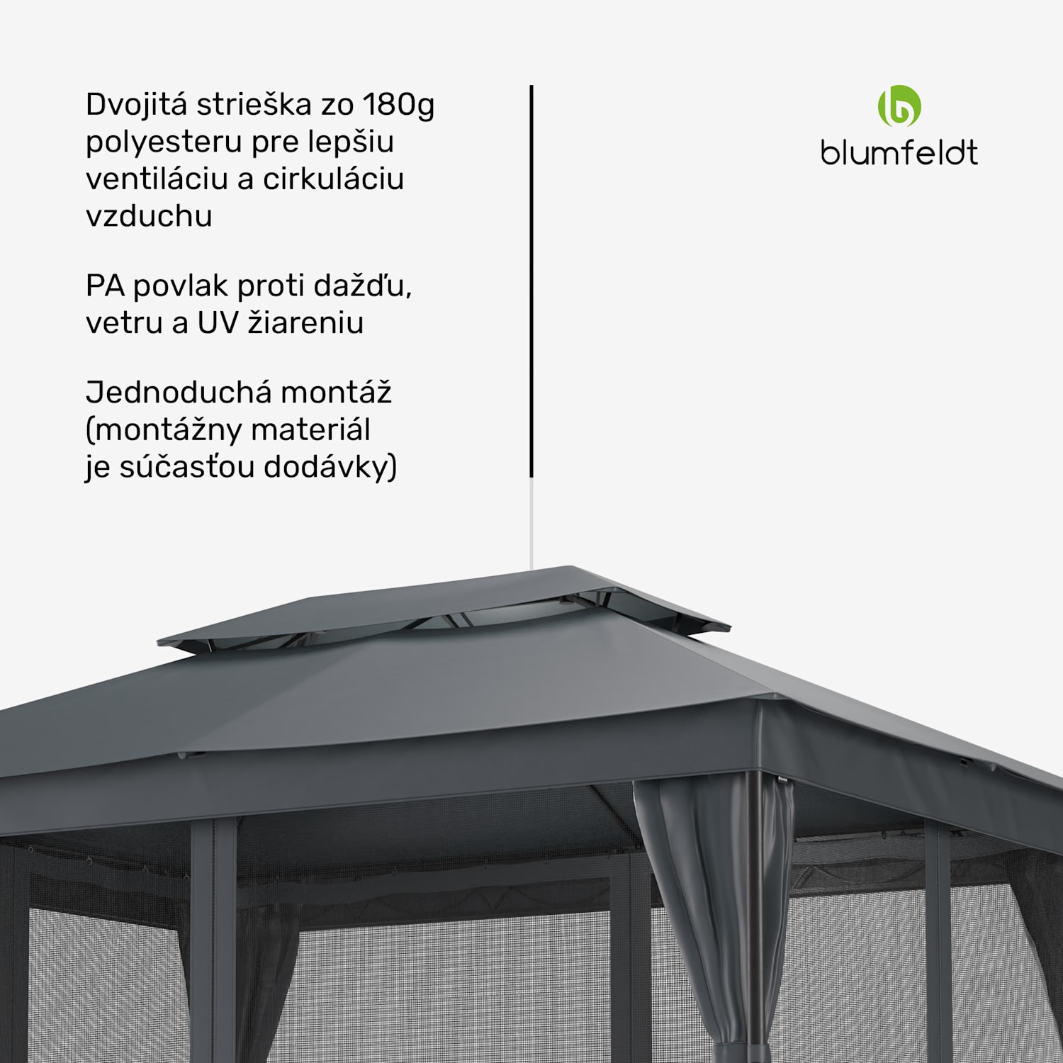 Altánok Mondo Dual 3x4 s dvojitou strechou a sieťou proti hmyzu 3 x 4 m | Tmavo šedá