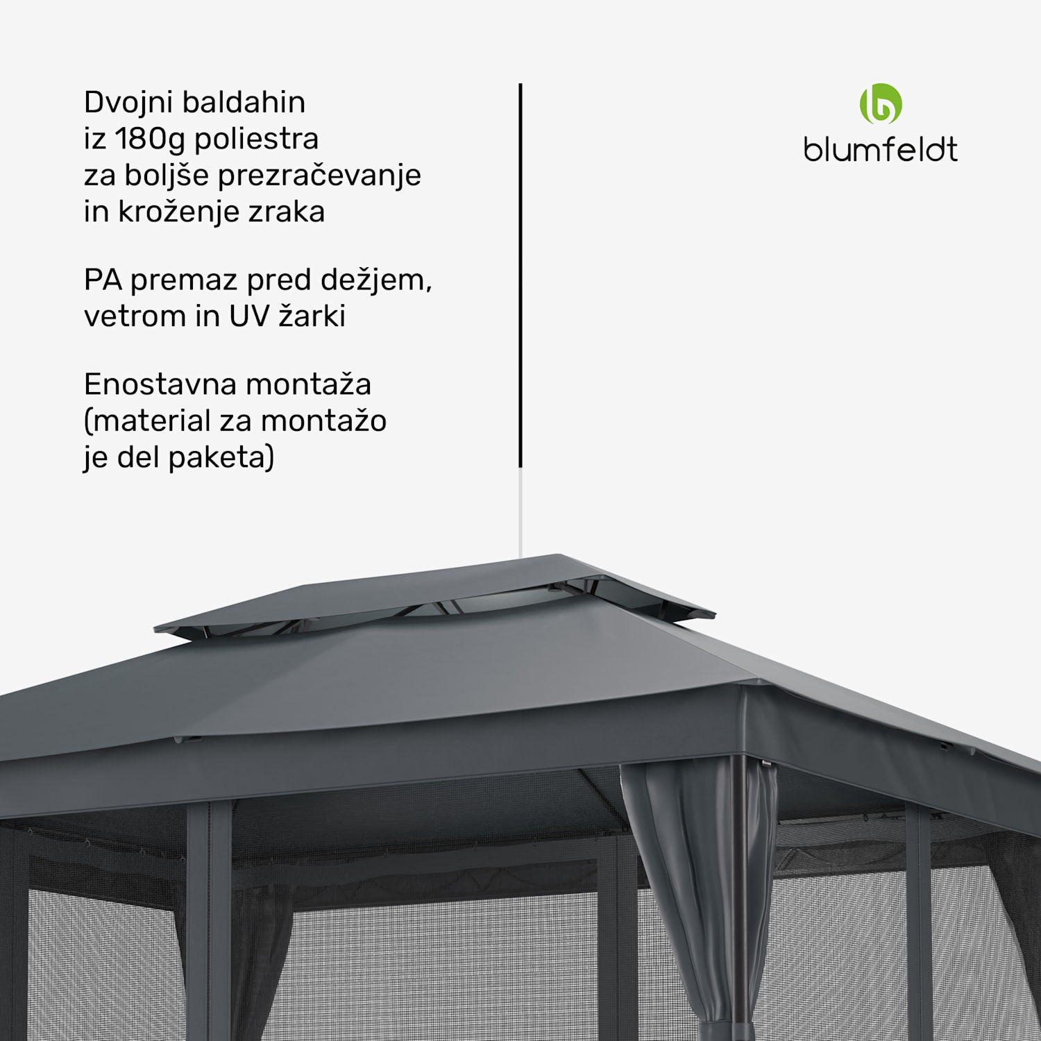 Gazebo Mondo Dual 3x4 z dvojno streho in mrežo proti žuželkam 3 x 4 m | Temno siva