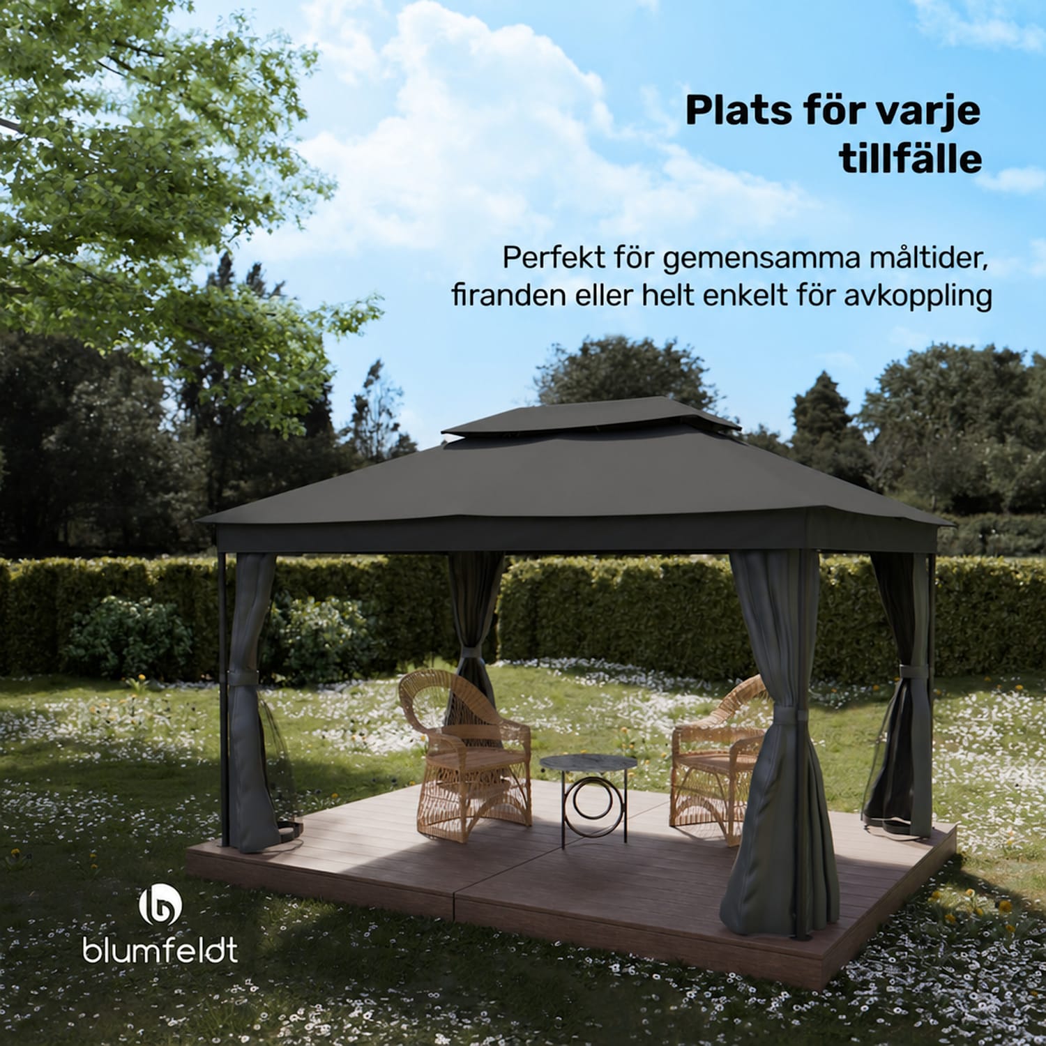 Mondo Dual 3x4 paviljong med dubbelt tak och myggnät 3 x 4 m | Mörkgrå