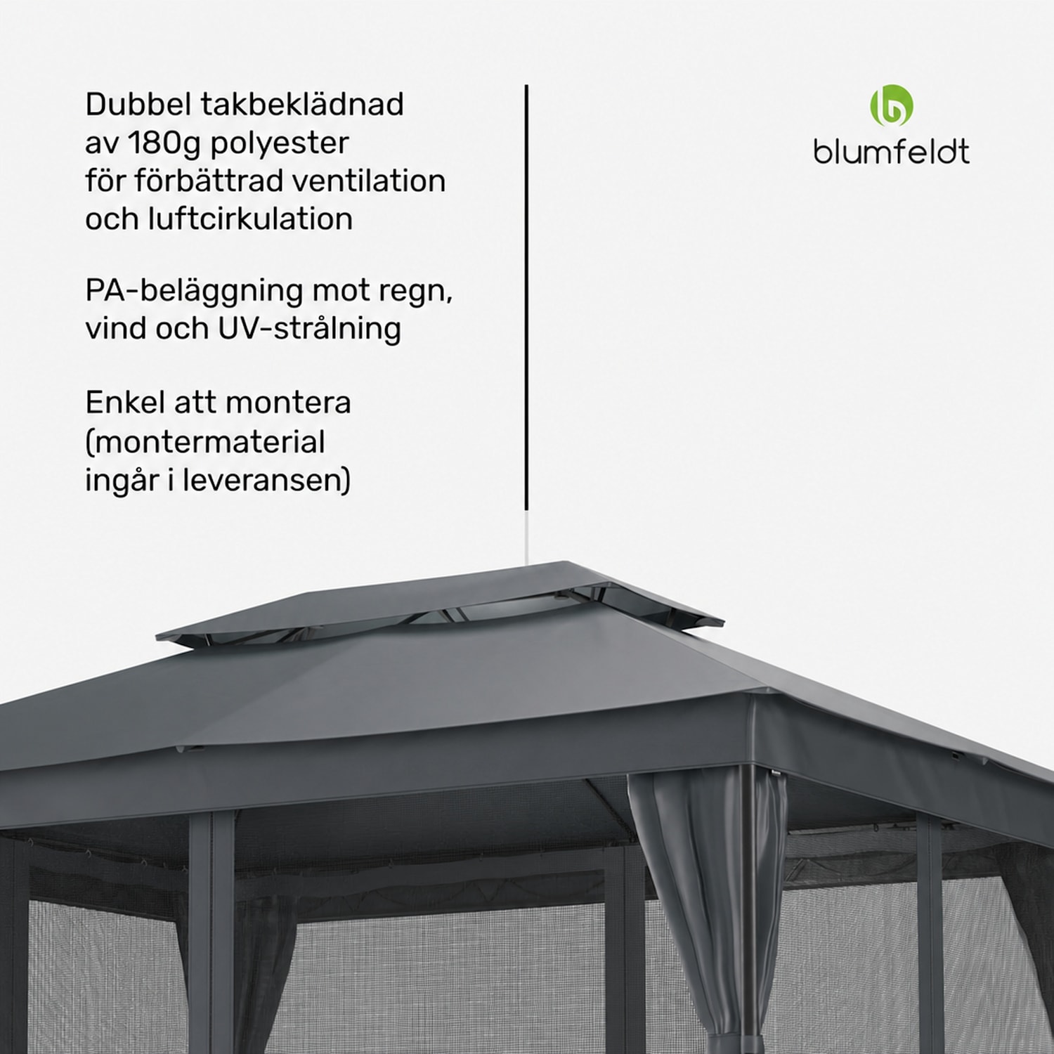 Mondo Dual 3x4 paviljong med dubbelt tak och myggnät 3 x 4 m | Mörkgrå