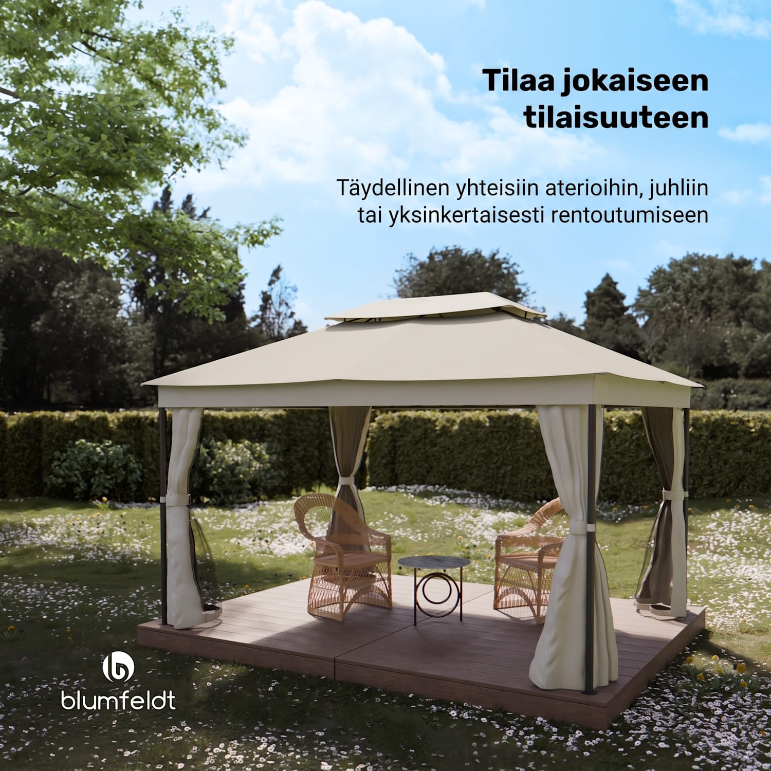 Mondo Dual huvimaja 3x4 kaksinkertaisella katolla ja hyttysverkoilla varustettuna 3 x 4 m | Beige