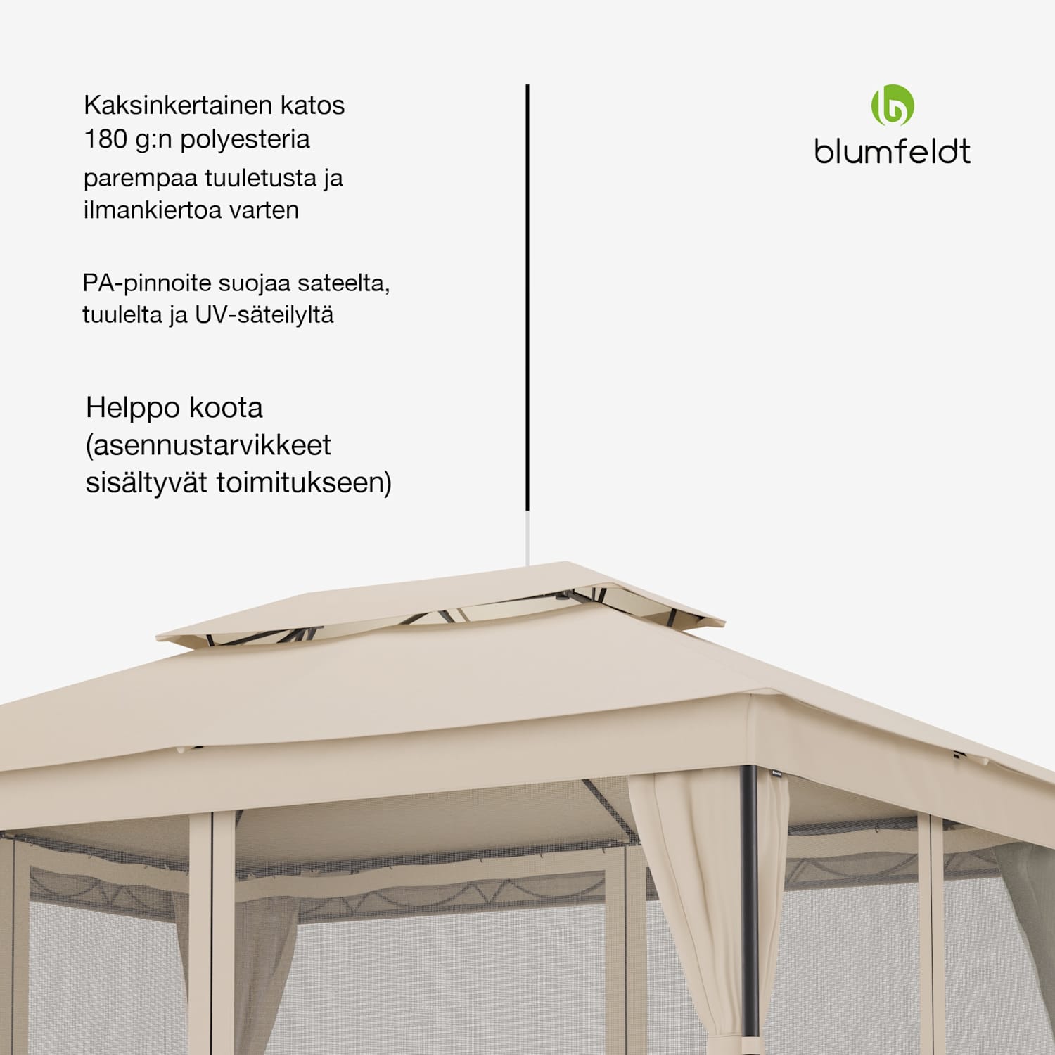 Mondo Dual huvimaja 3x4 kaksinkertaisella katolla ja hyttysverkoilla varustettuna 3 x 4 m | Beige
