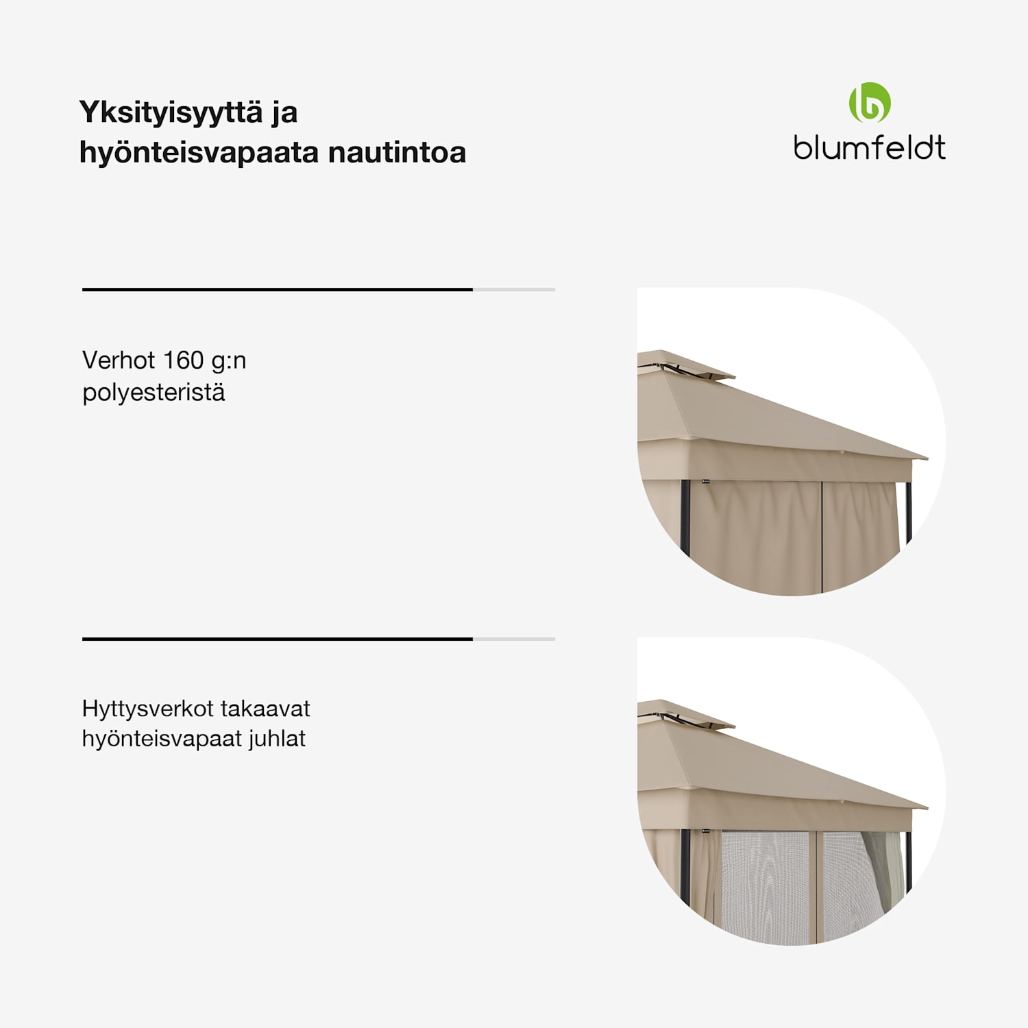 Mondo Dual huvimaja 3x4 kaksinkertaisella katolla ja hyttysverkoilla varustettuna 3 x 4 m | Beige