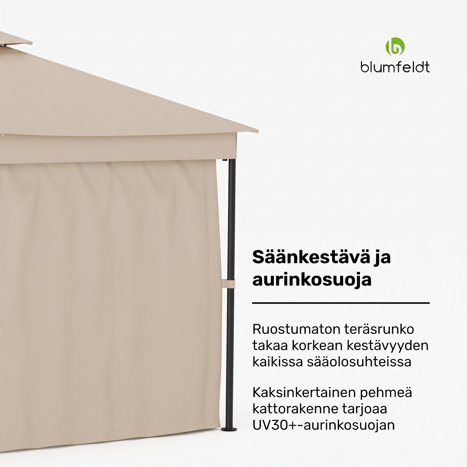 Mondo Dual huvimaja 3x4 kaksinkertaisella katolla ja hyttysverkoilla varustettuna 3 x 4 m | Beige