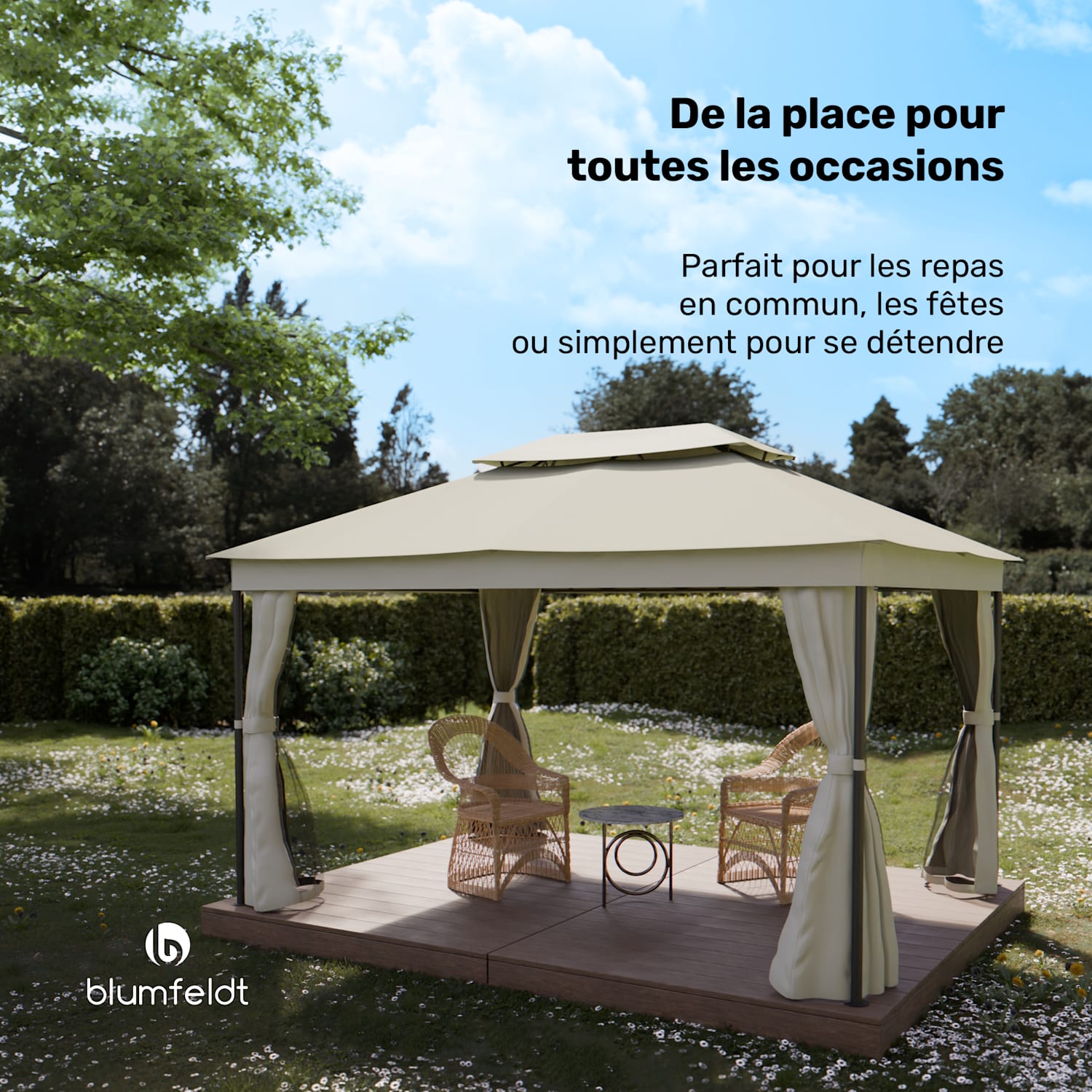 Mondo Dual Pavillon 3x4 avec double toit et moustiquaires 3 x 4 m | Beige
