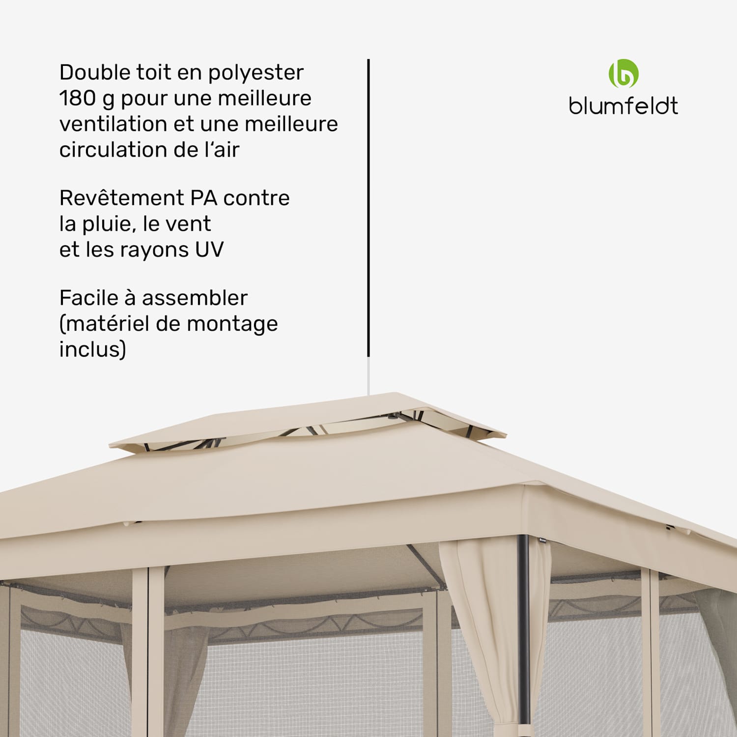Mondo Dual Pavillon 3x4 avec double toit et moustiquaires 3 x 4 m | Beige