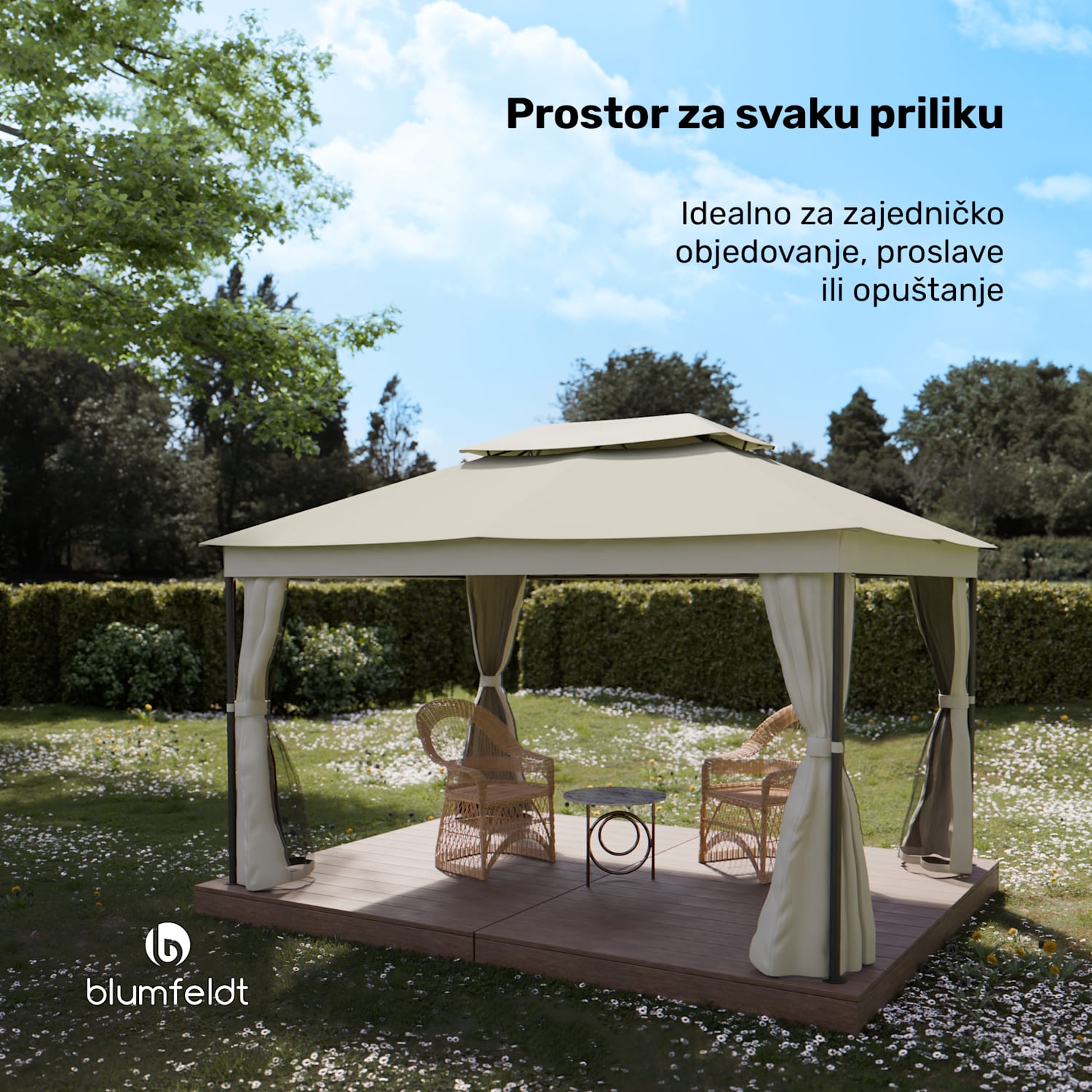 Sjenica Mondo Dual 3x4 s dvostrukom nadstrešnicom i mrežom protiv insekata 3 x 4 m | Bež