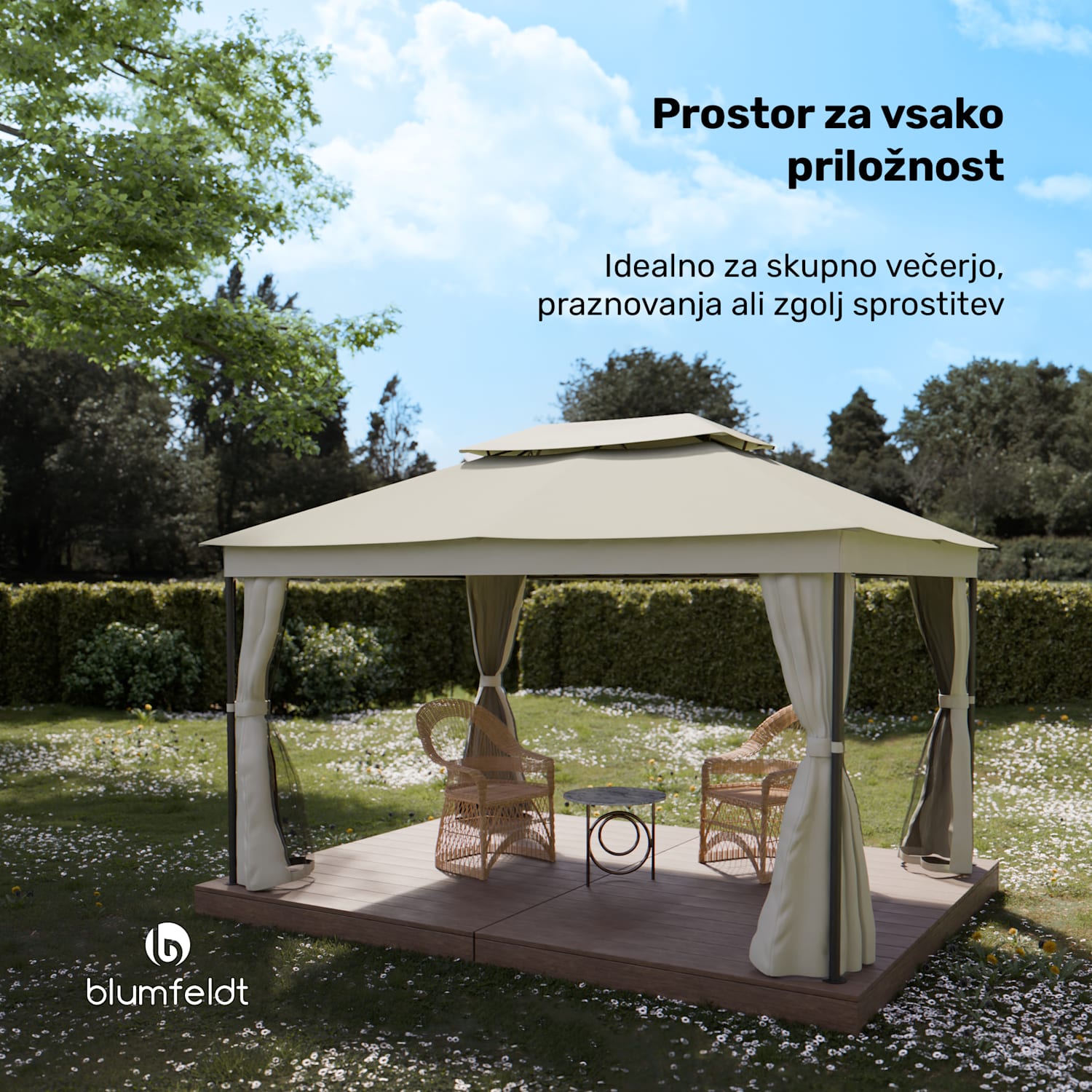 Paviljon Mondo Dual 3x4 z dvojno streho in mrežo proti mrčesu 3 x 4 m | Bež