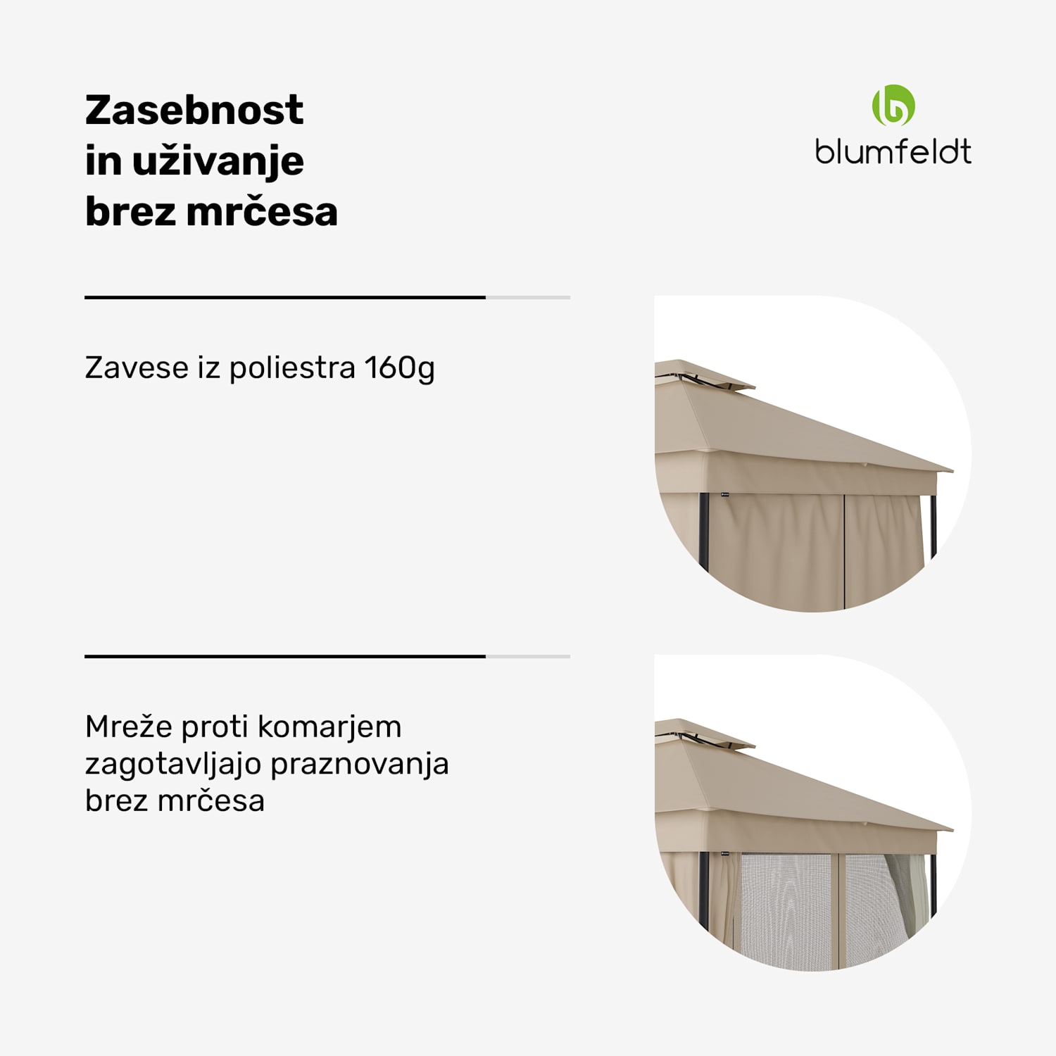 Paviljon Mondo Dual 3x4 z dvojno streho in mrežo proti mrčesu 3 x 4 m | Bež