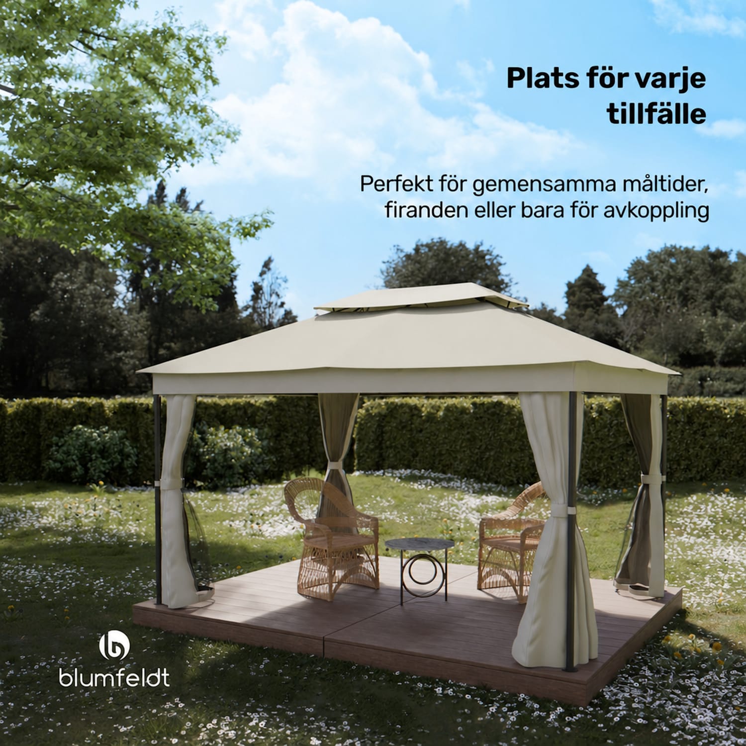 Mondo Dual 3x4 paviljong med dubbelt tak och myggnät 3 x 4 m | Beige