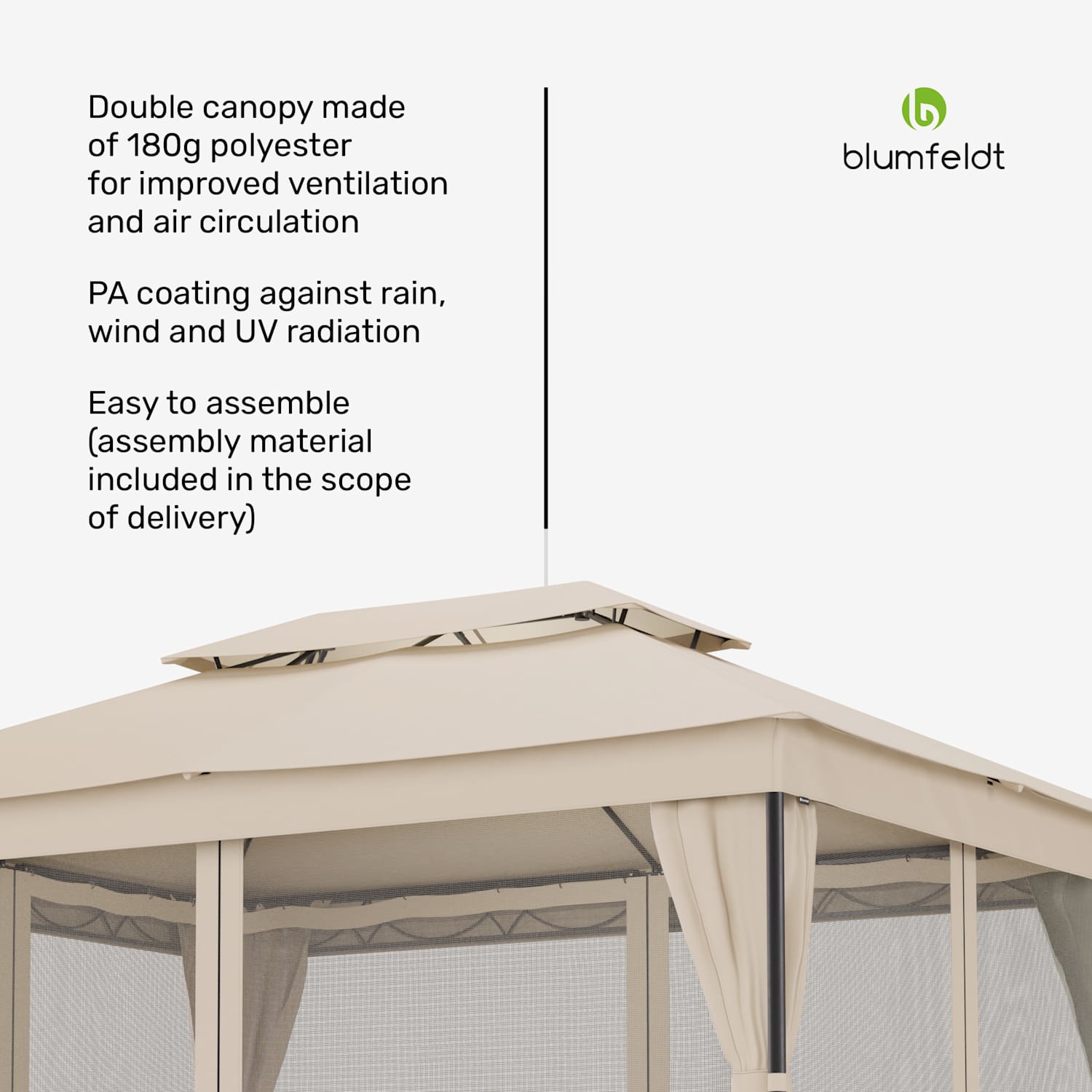 Mondo Dual huvimaja 3x4 kaksinkertaisella katolla ja hyttysverkoilla varustettuna 3 x 4 m | Beige