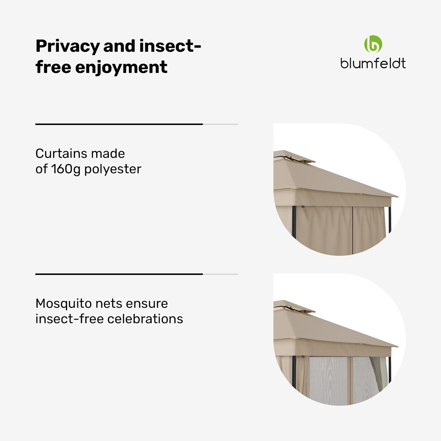 Mondo Dual huvimaja 3x4 kaksinkertaisella katolla ja hyttysverkoilla varustettuna 3 x 4 m | Beige