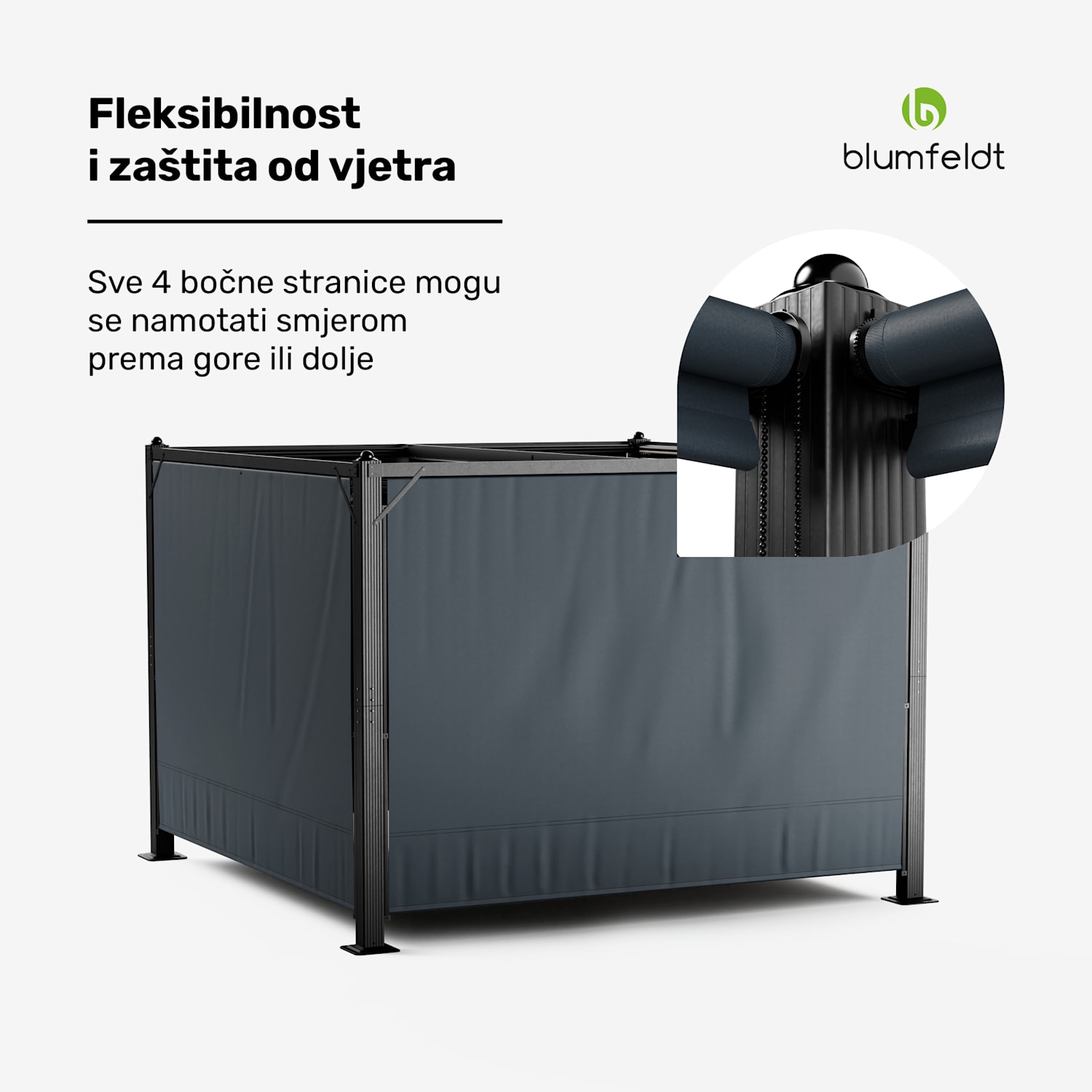 Pantheon Cortina sjenica 3x3 m, otporna na vremenske uvjete, aluminij, zaštitno lakiranje, rolo zavjese 3 x 3 m | Antracit / crna