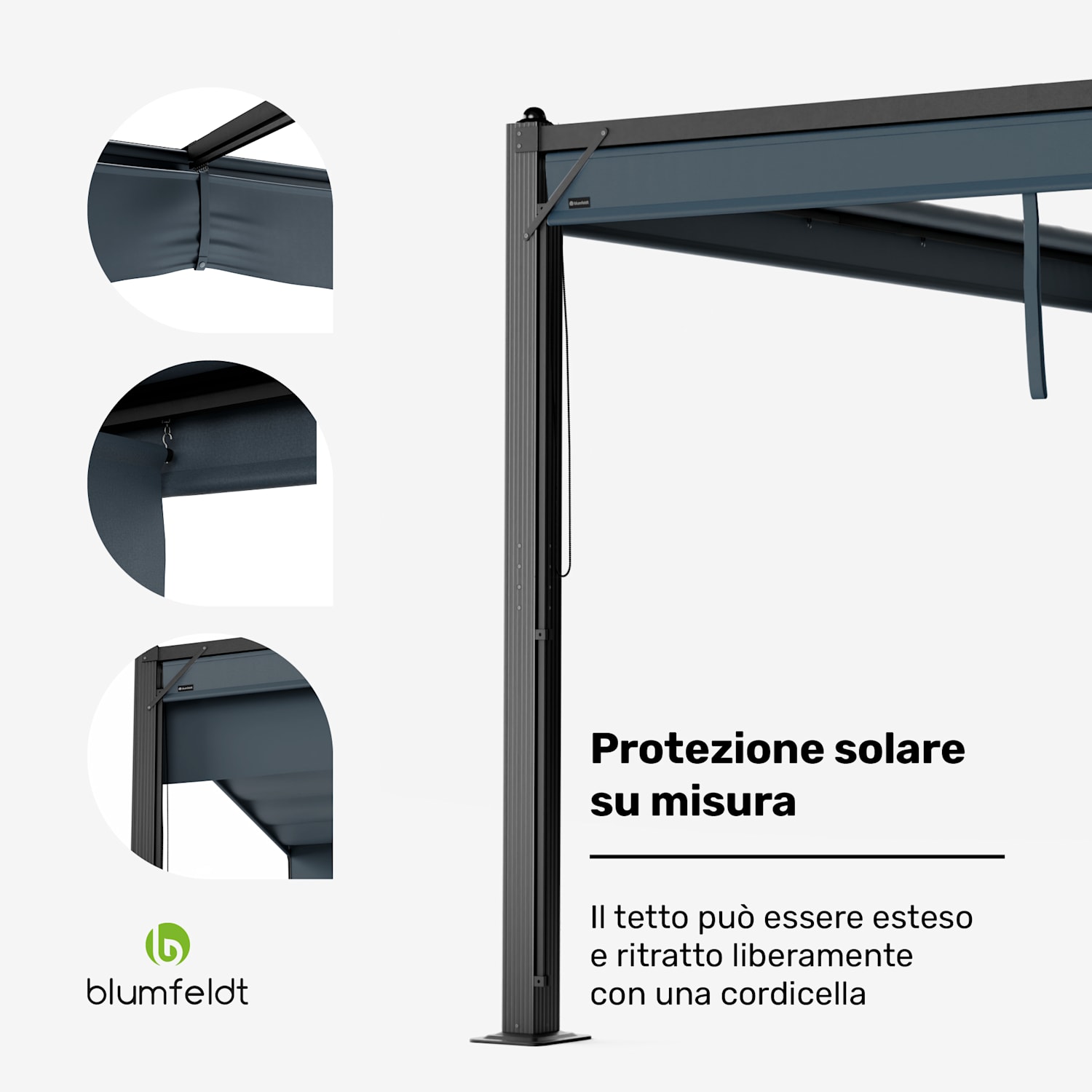 Pantheon Cortina - Gazebo, 3x3 m | Resistente alle intemperie | Alluminio | Verniciato a polvere | Imposte 3 x 3 m | Antracite/Nero
