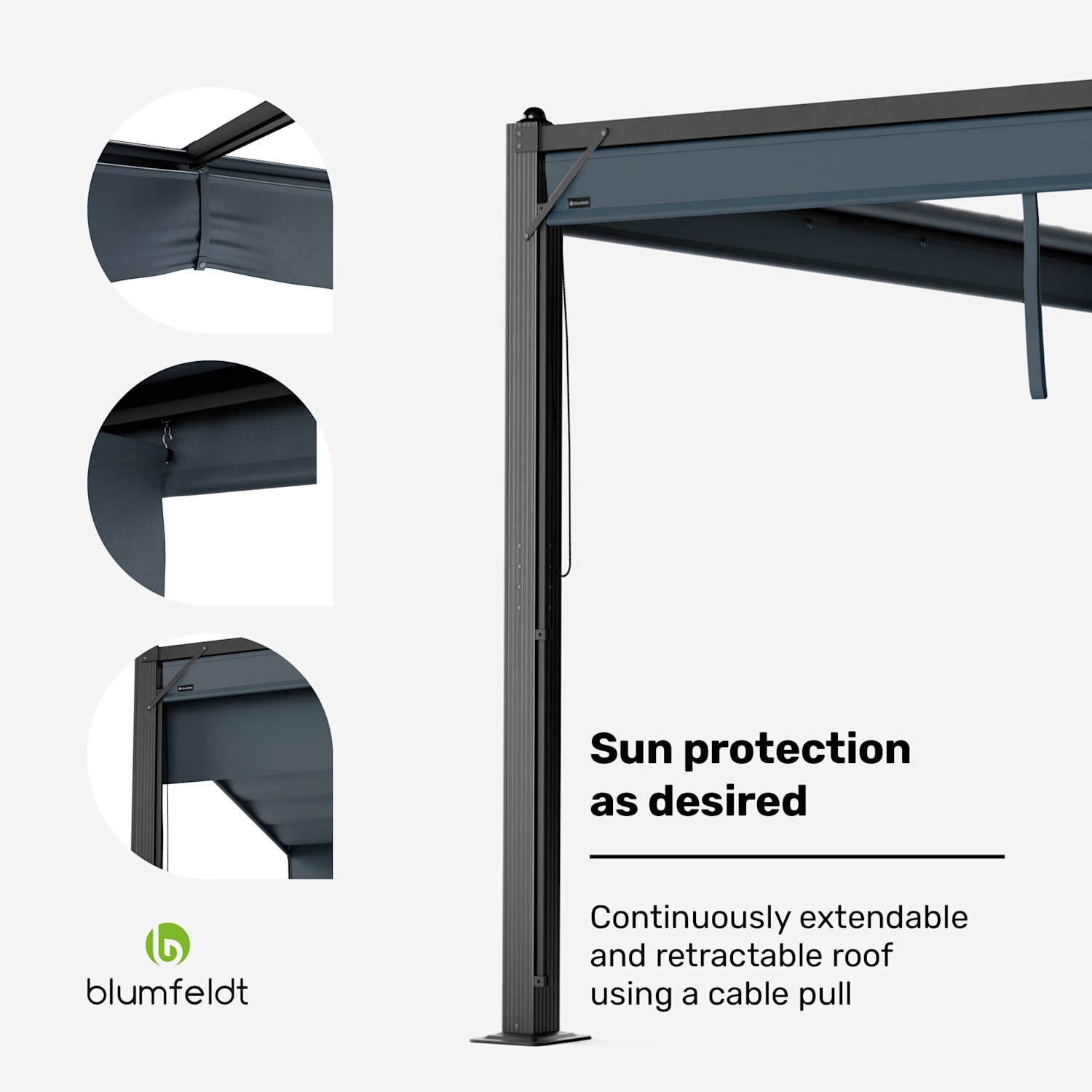 Pantheon Cortina gazebo 3x3m | weatherproof | aluminium | powder-coated | roller shutters 3 x 3 m | Anthracite / Black