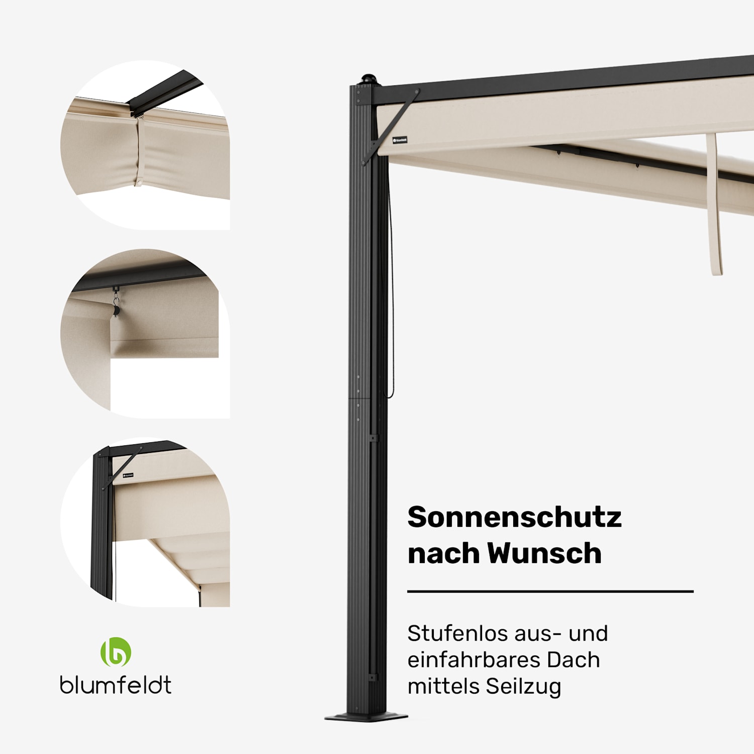 Pantheon Cortina Pavillon 3x3m | wetterbeständig | Aluminium | pulverbeschichtet | Rollläden 3 x 3 m | Anthrazit / Beige