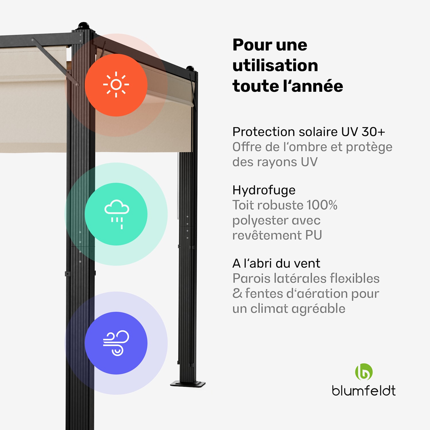Pantheon Cortina Pavillon 3x3 m | résistant aux intempéries | aluminium | thermolaqué | volets roulants 3 x 3 m | Anthracite / Beige