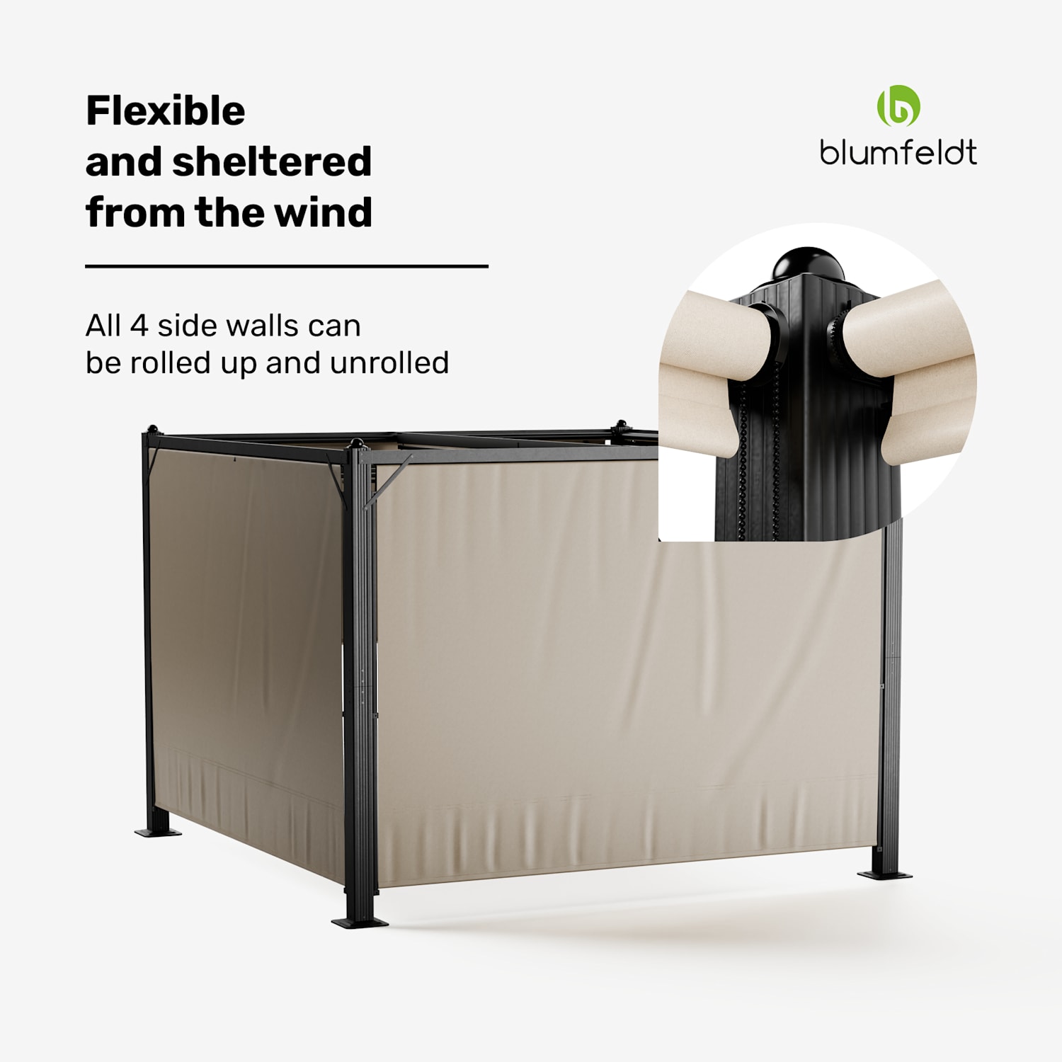 Pantheon Cortina gazebo 3x3m | weatherproof | aluminium | powder-coated | roller shutters 3 x 3 m | Anthracite / Beige