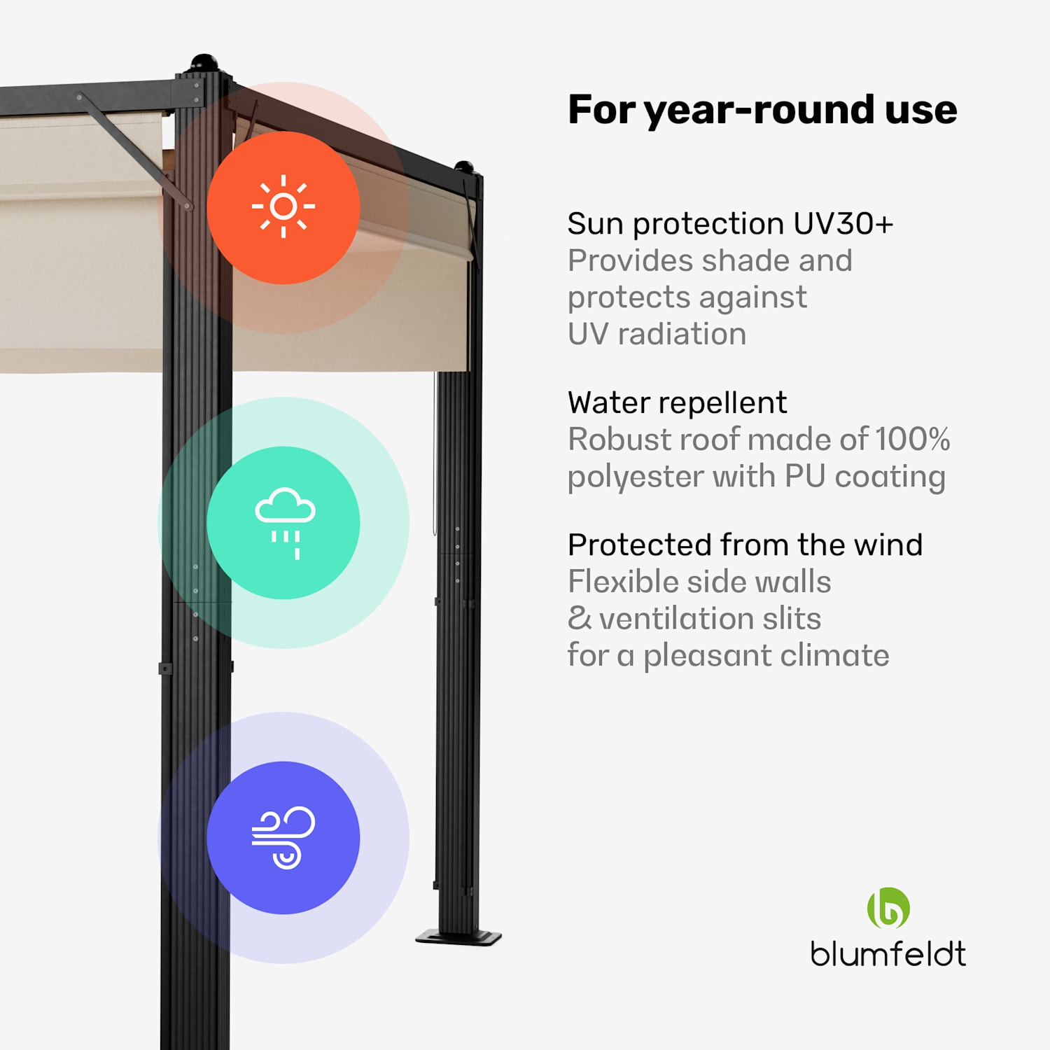 Pantheon Cortina gazebo 3x3m | weatherproof | aluminium | powder-coated | roller shutters 3 x 3 m | Anthracite / Beige