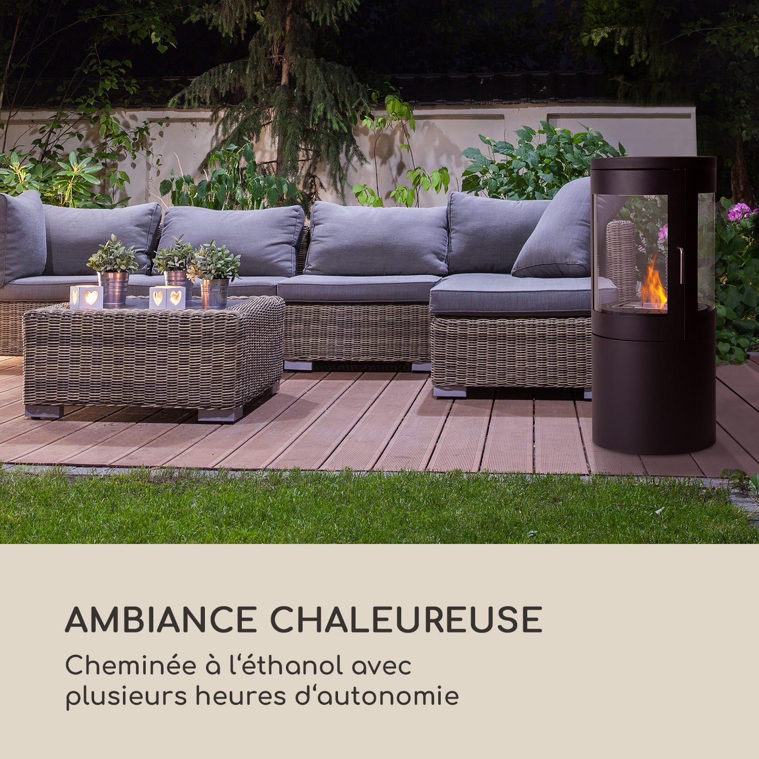 Cheminée à l'éthanol Fiamme Circulo brûleur en acier inoxydable 1,2 litre 4-5 h de combustion Noir