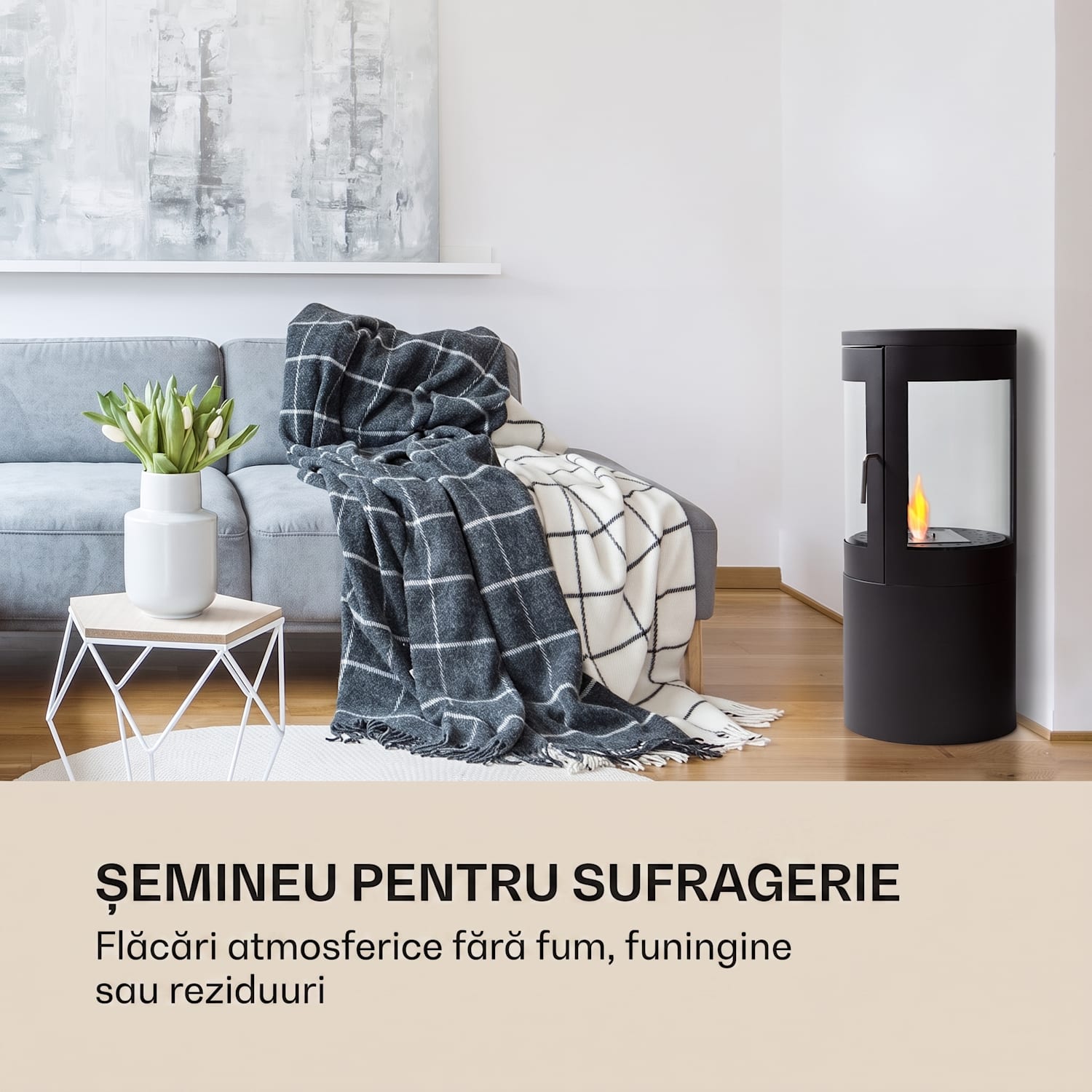 Șemineu bio, Fiamme Circulo, șemineu cu etanol, arzător din oțel inoxidabil, 1,2 litri, 4-5 h de ardere Negru