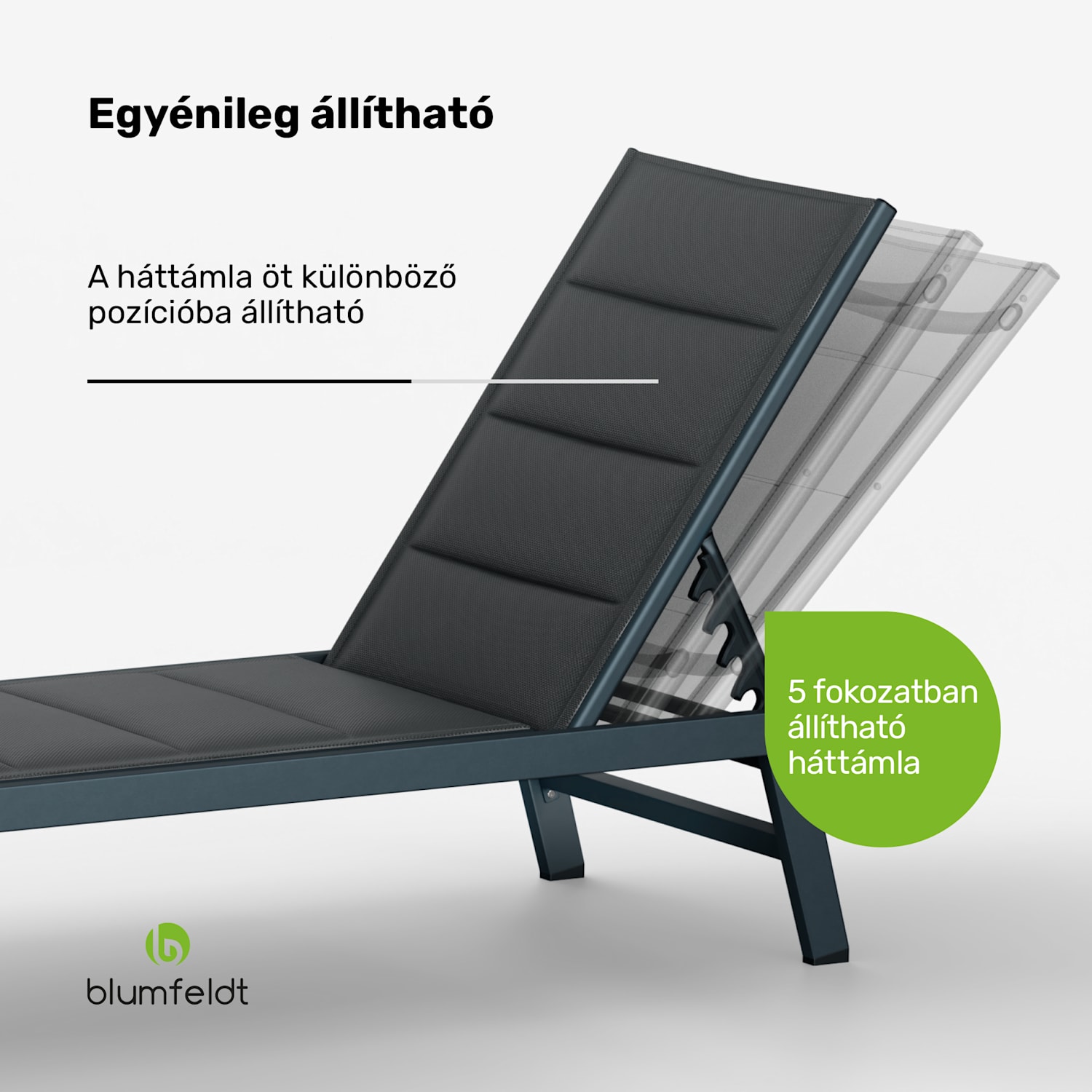 Renazzo Lounge Napozóágy, 120 kg teherbírás, 5 fokozat, vízlepergető Antracit