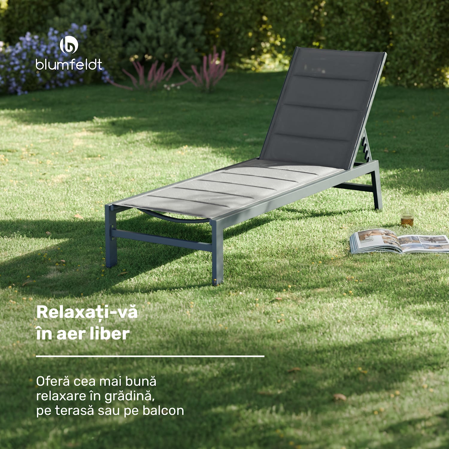 Renazzo Lounge șezlong, Capacitate de încărcare 120 kg, 5 trepte de reglare, Rezistent la apă Antracit