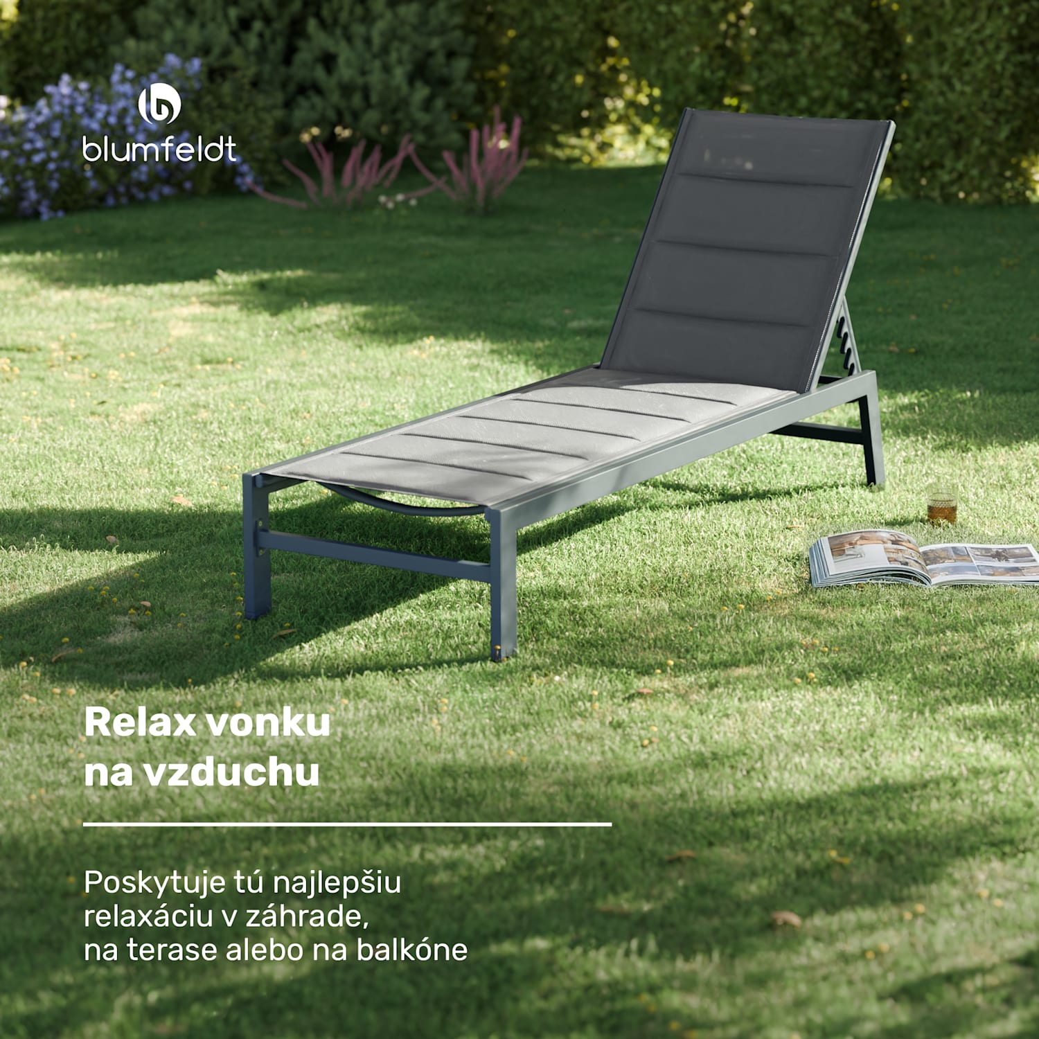 Renazzo Lounge ležadlo, nosnosť 120 kg, 5-stupňové, vodoodpudivé Antracit