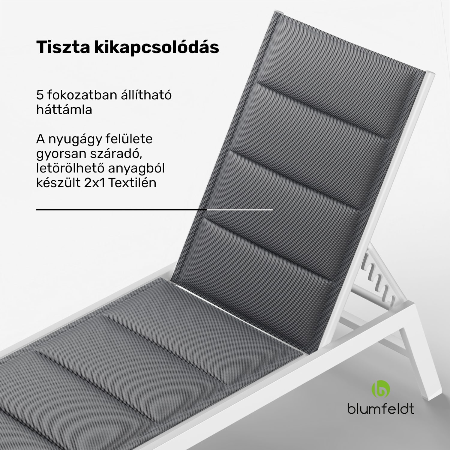 Renazzo Lounge napozóágy, 120 kg teherbírás, 5 fokozat, vízlepergető Fehér