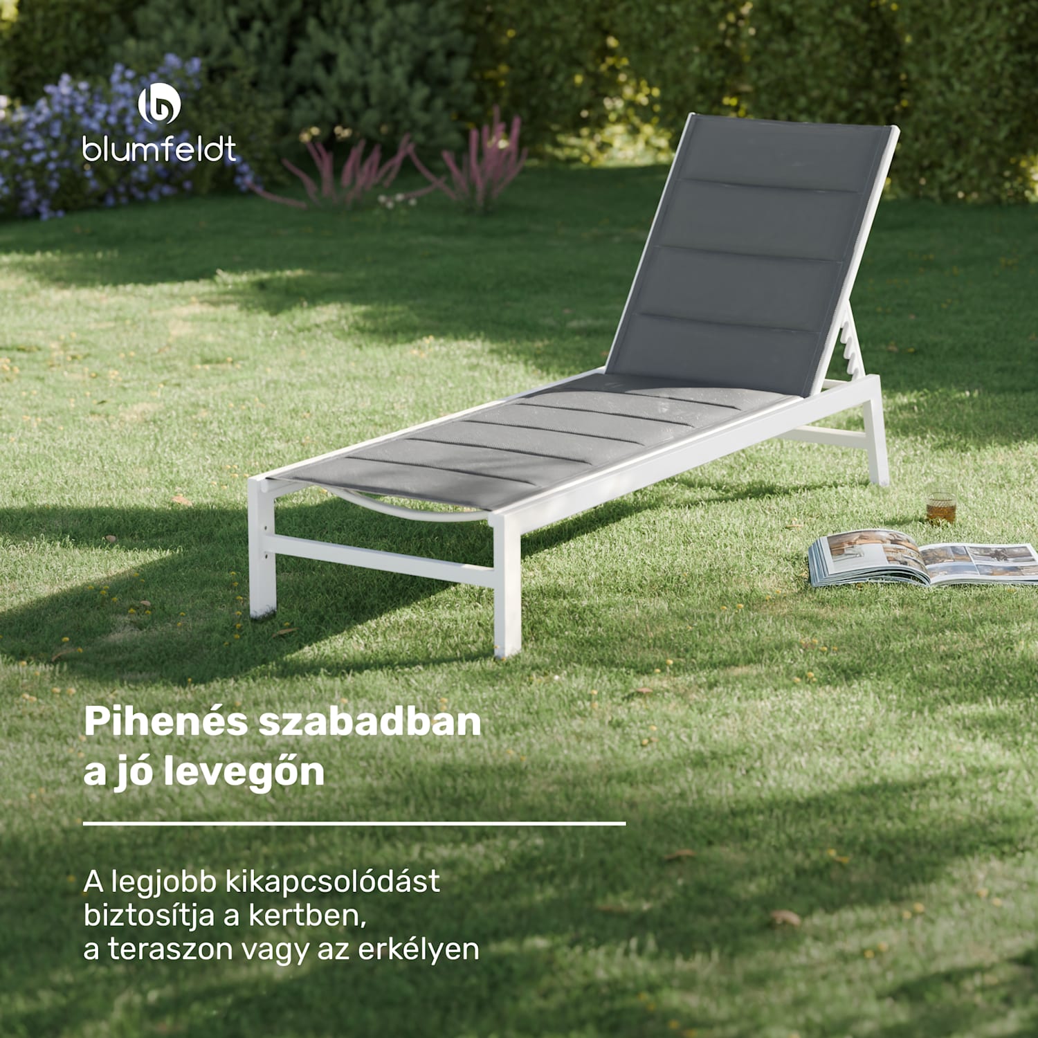 Renazzo Lounge napozóágy, 120 kg teherbírás, 5 fokozat, vízlepergető Fehér