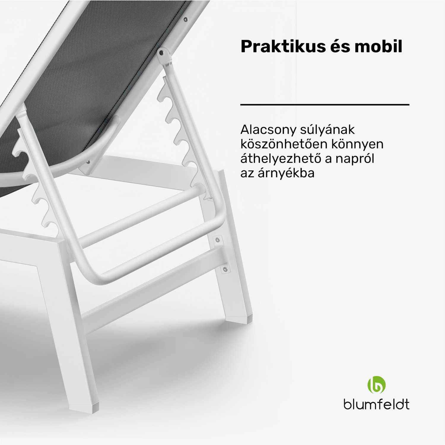 Renazzo Lounge napozóágy, 120 kg teherbírás, 5 fokozat, vízlepergető Fehér