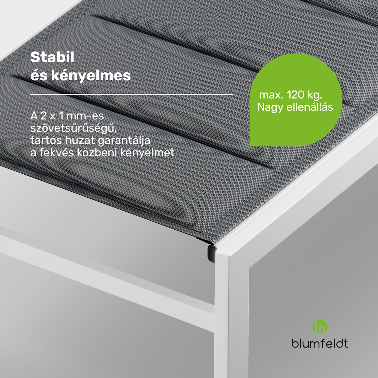 Renazzo Lounge napozóágy, 120 kg teherbírás, 5 fokozat, vízlepergető Fehér