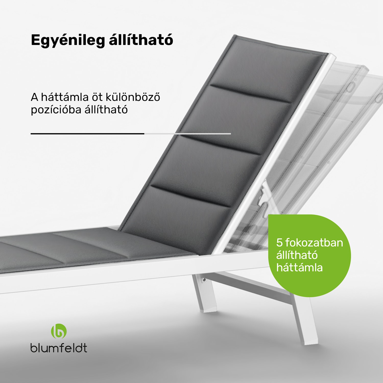 Renazzo Lounge napozóágy, 120 kg teherbírás, 5 fokozat, vízlepergető Fehér