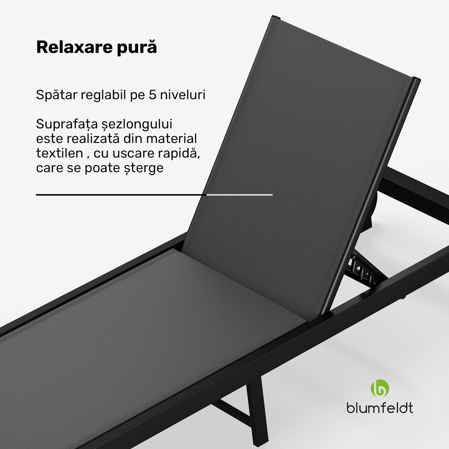 Lucca Lounge Lounger, capacitate de încărcare 120 kg, 5 trepte, hidrofug Gri închis