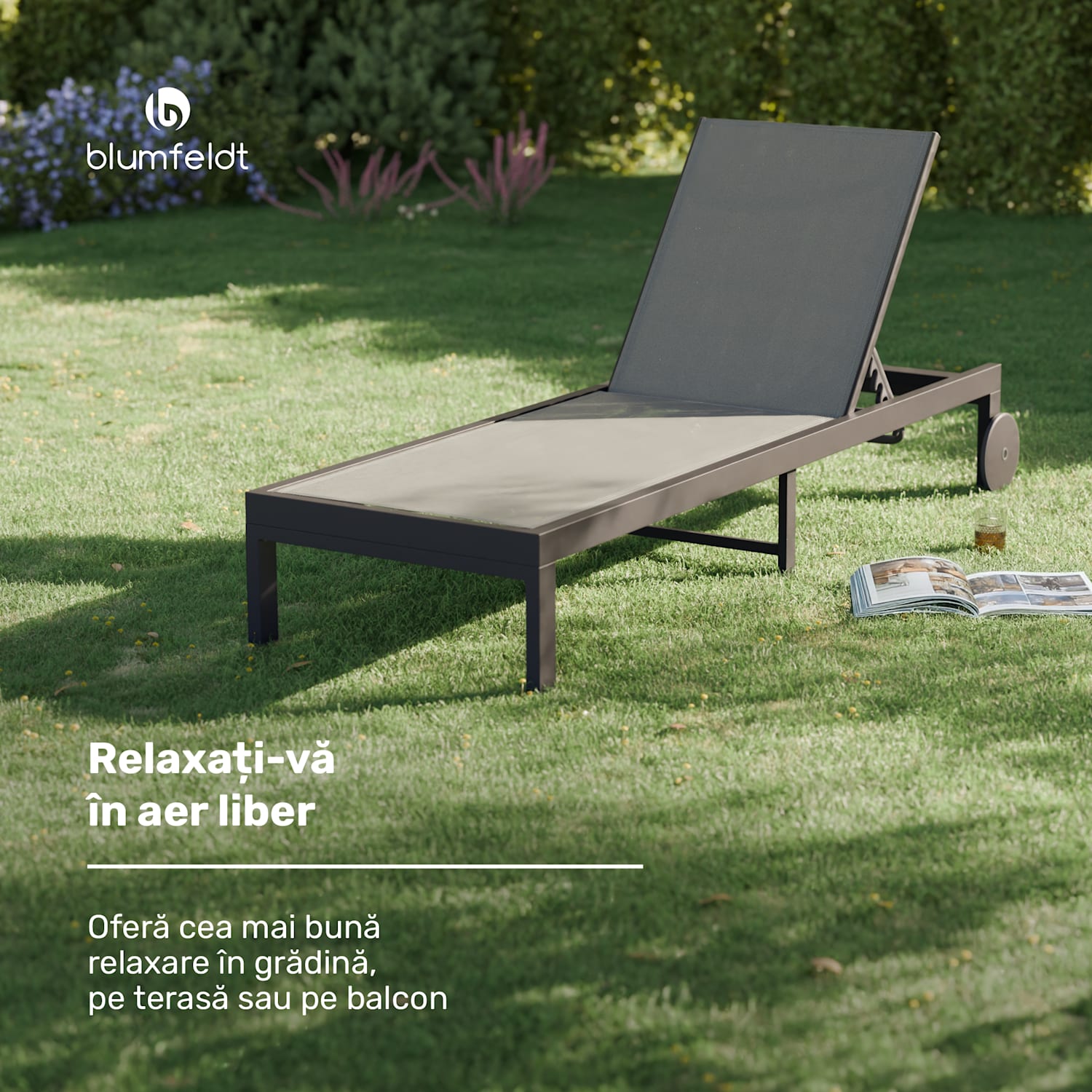 Lucca Lounge Lounger, capacitate de încărcare 120 kg, 5 trepte, hidrofug Gri închis