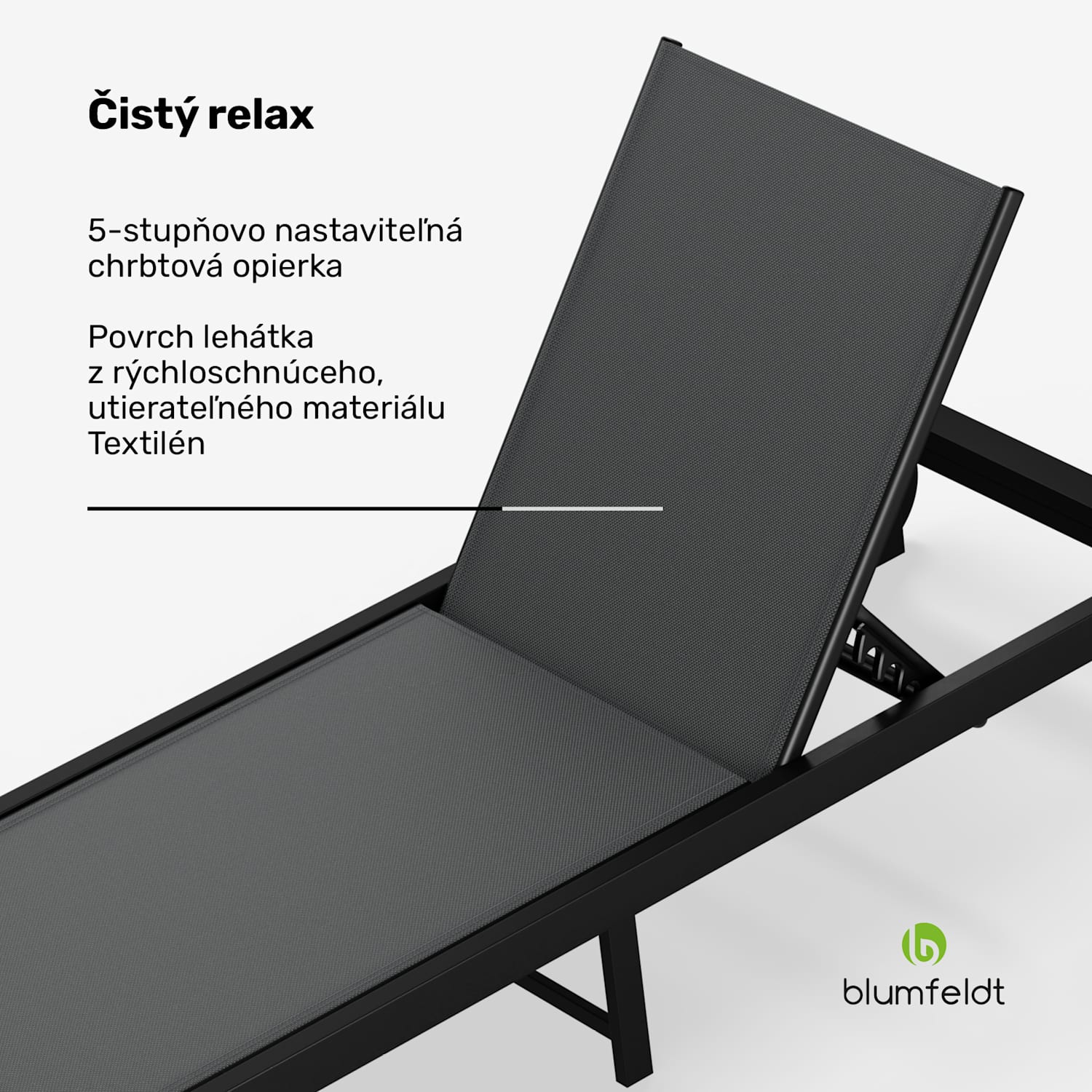 Lucca Lounge ležadlo, nosnosť 120 kg, 5-stupňové, vodoodpudivé Tmavo šedá