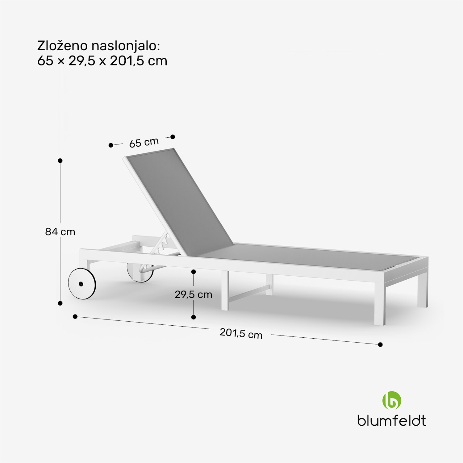 Lucca Lounge ležalnik, 120 kg nosilnost, 5-stopenjski, vodoodporen Siva