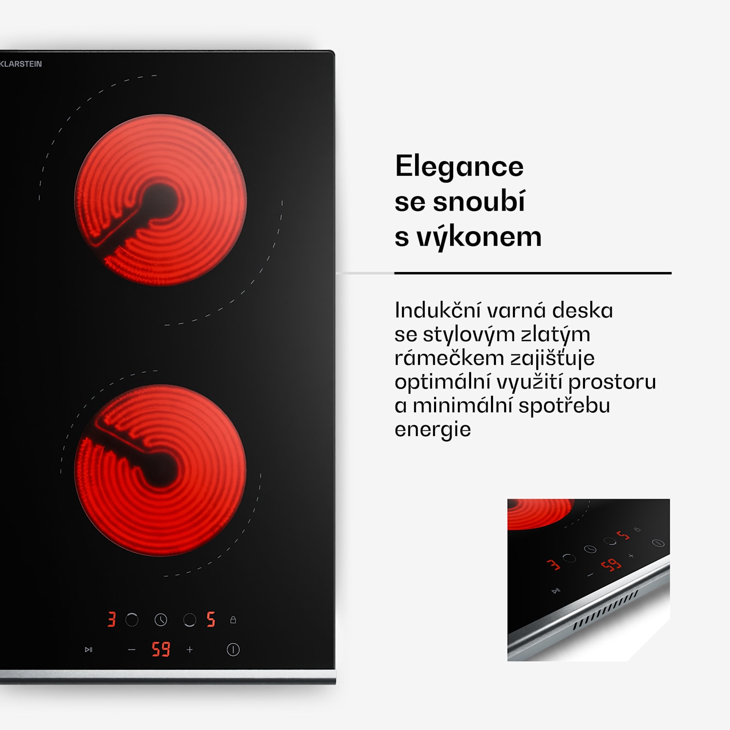 Verosteel sklokeramická varná deska, Minimalistická, výkonná, 2 varné zóny, 3000 W, 30 cm 30 cm