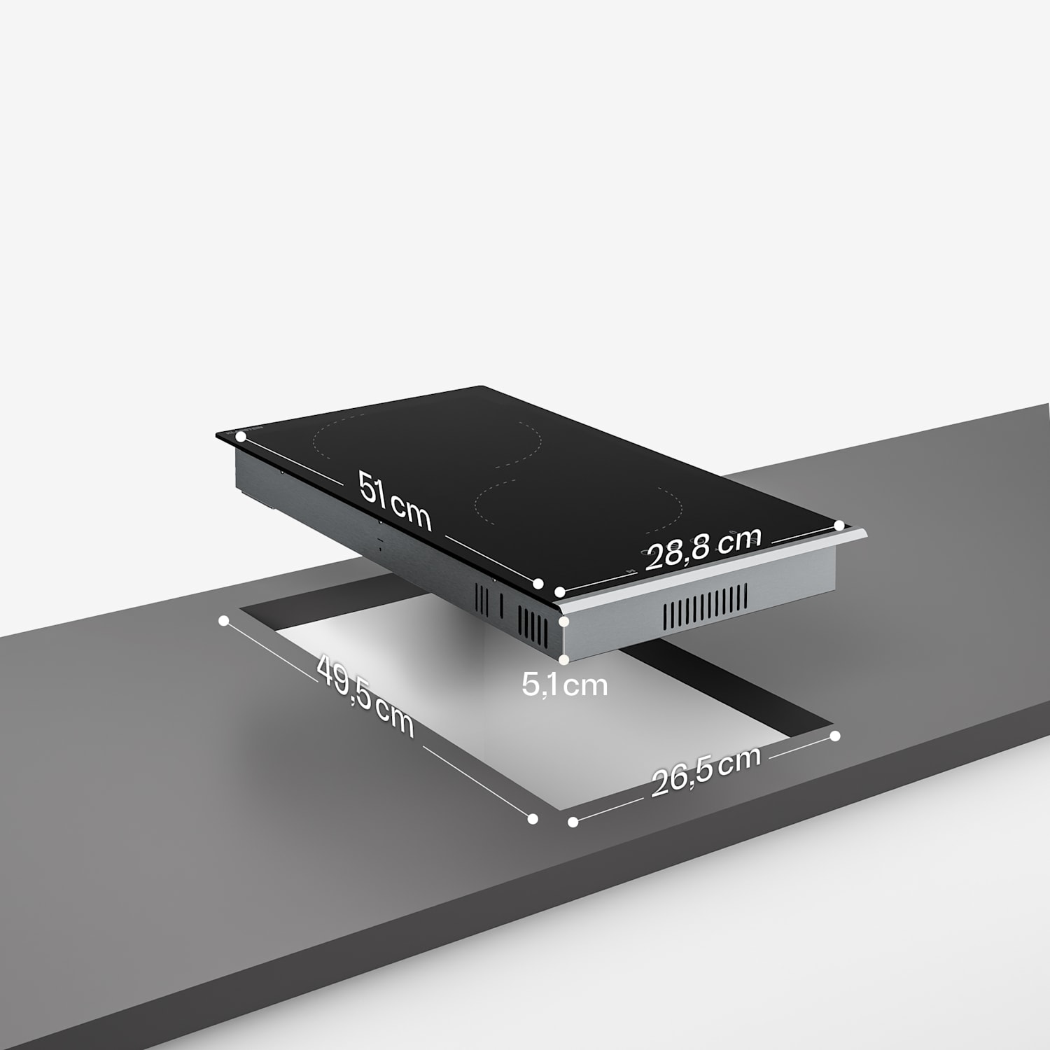 Verosteel sklokeramická varná deska, Minimalistická, výkonná, 2 varné zóny, 3000 W, 30 cm 30 cm